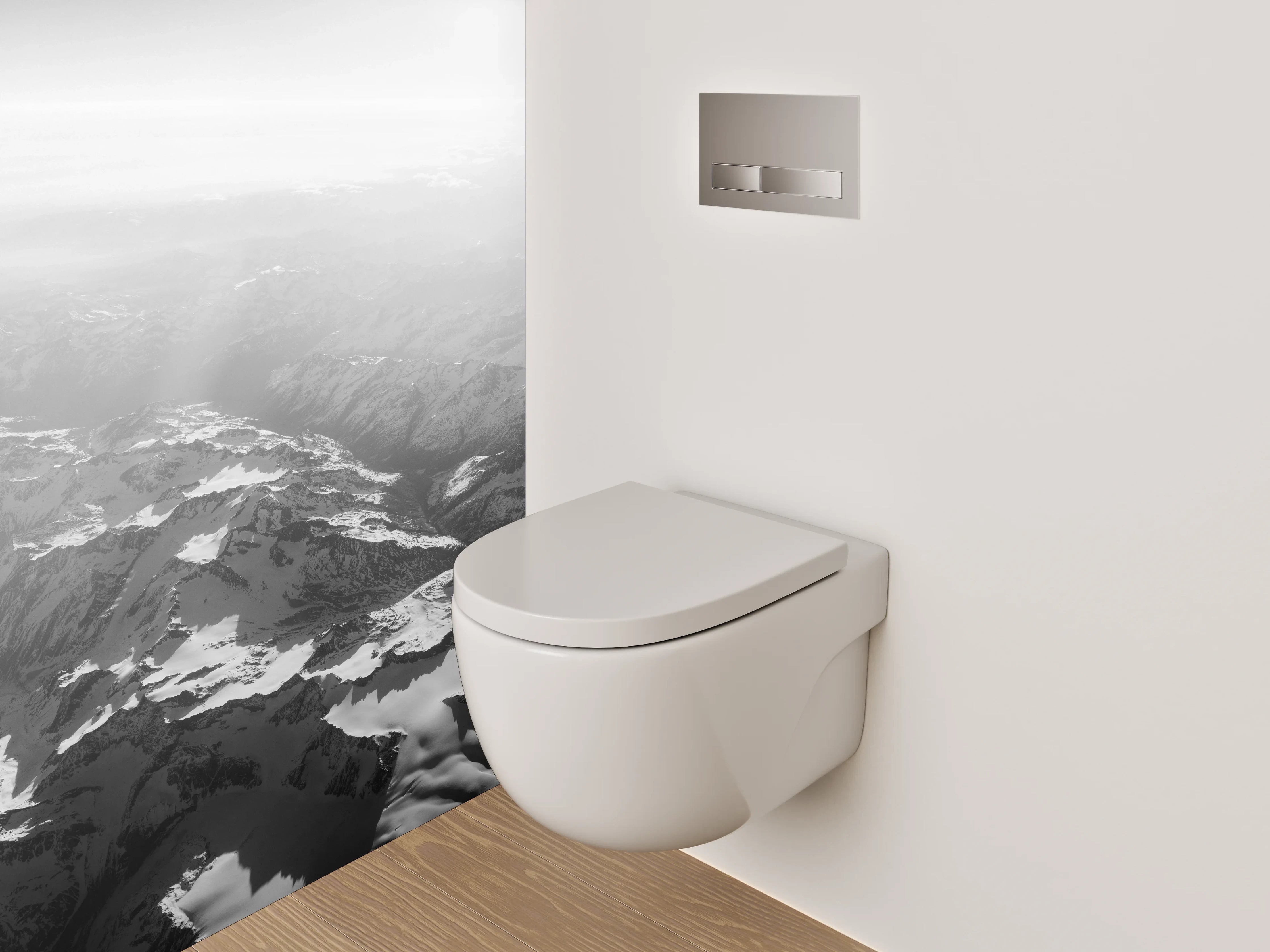 WC-Rückwand - Schwarz-weiße Alpen-Landschaft aus der Luft