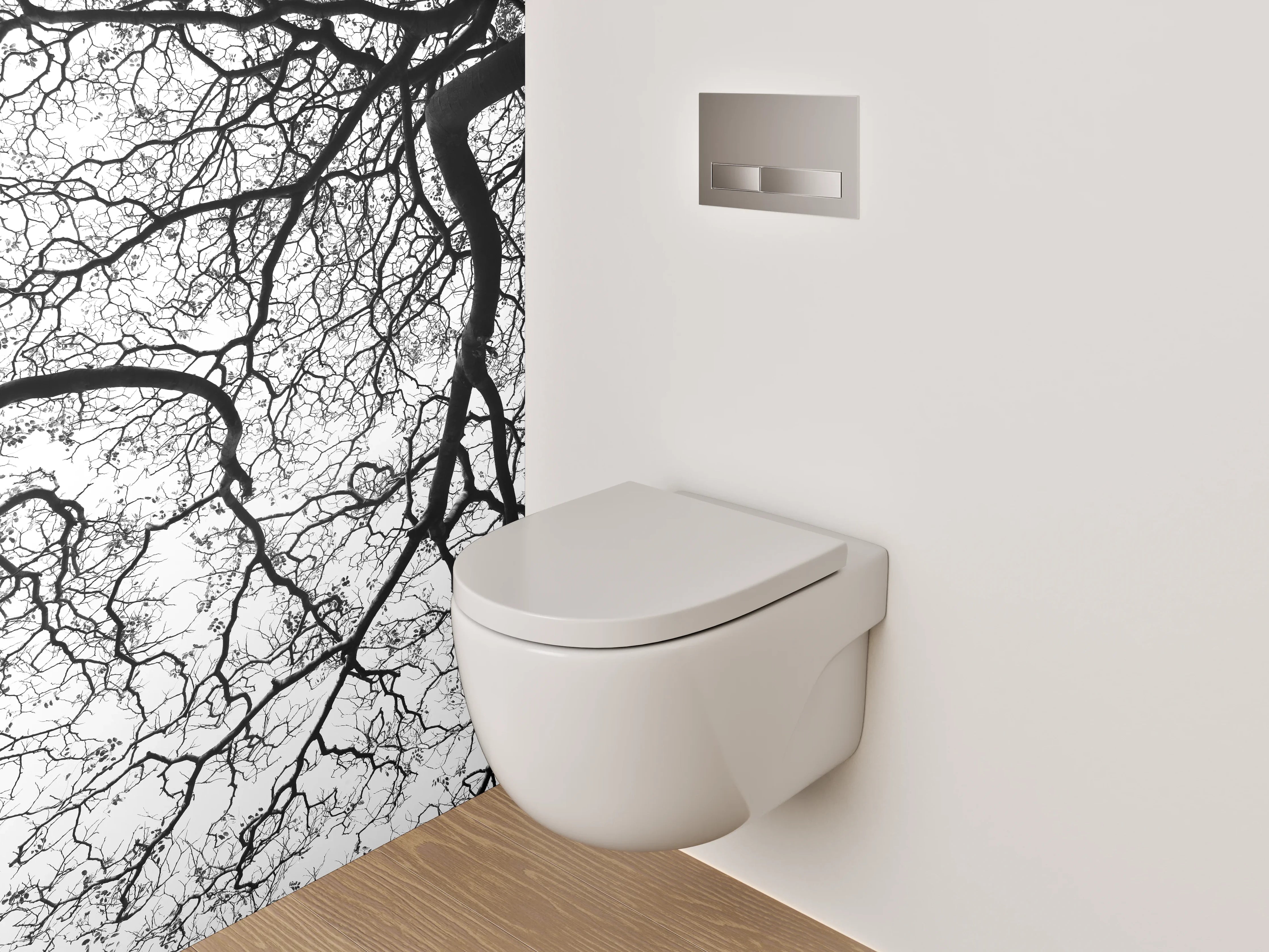 WC-Rückwand - Schwarz-weiße Baumstruktur minimalistisch