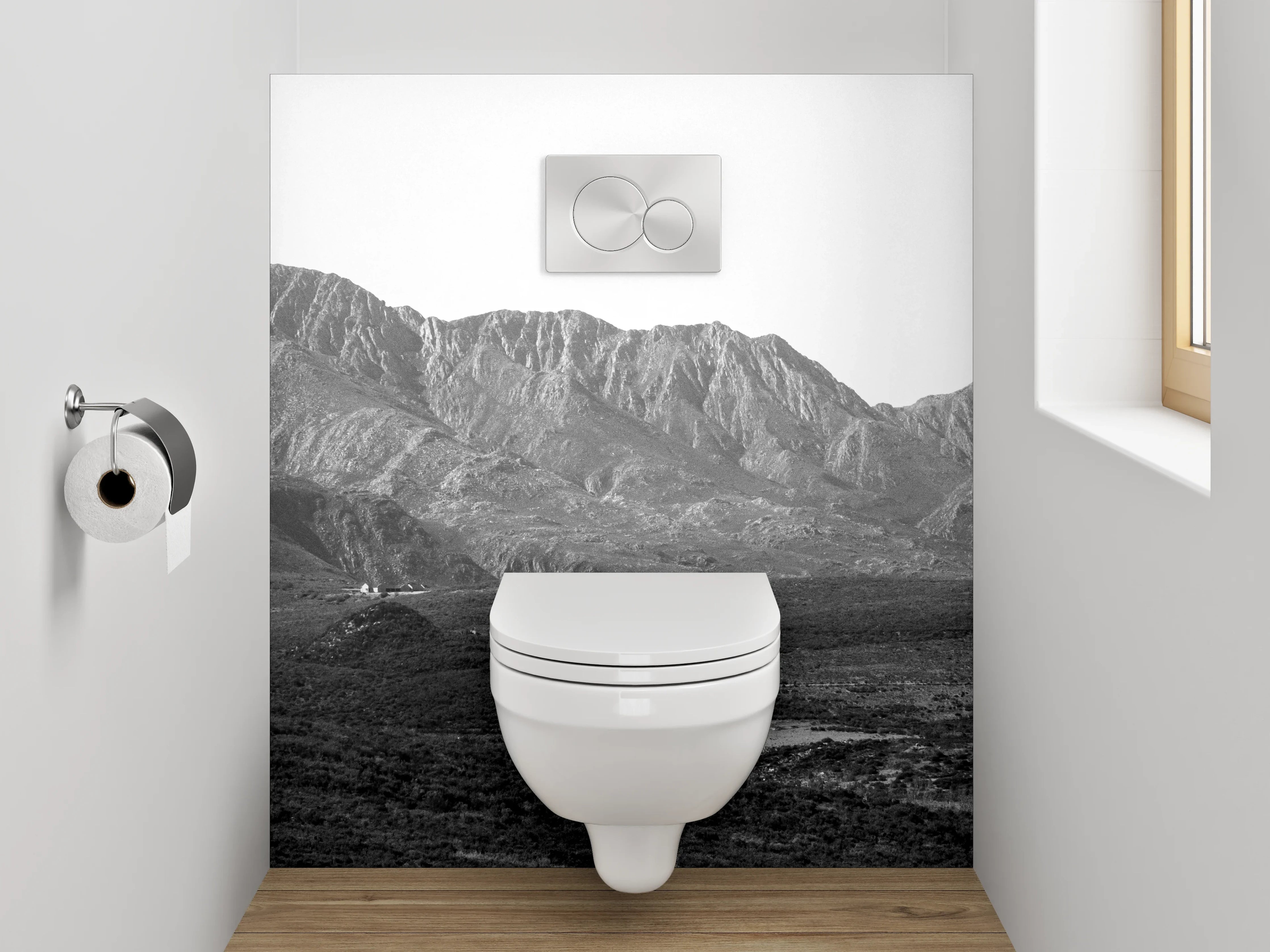WC-Rückwand - Schwarz-weiße Berglandschaft Panorama