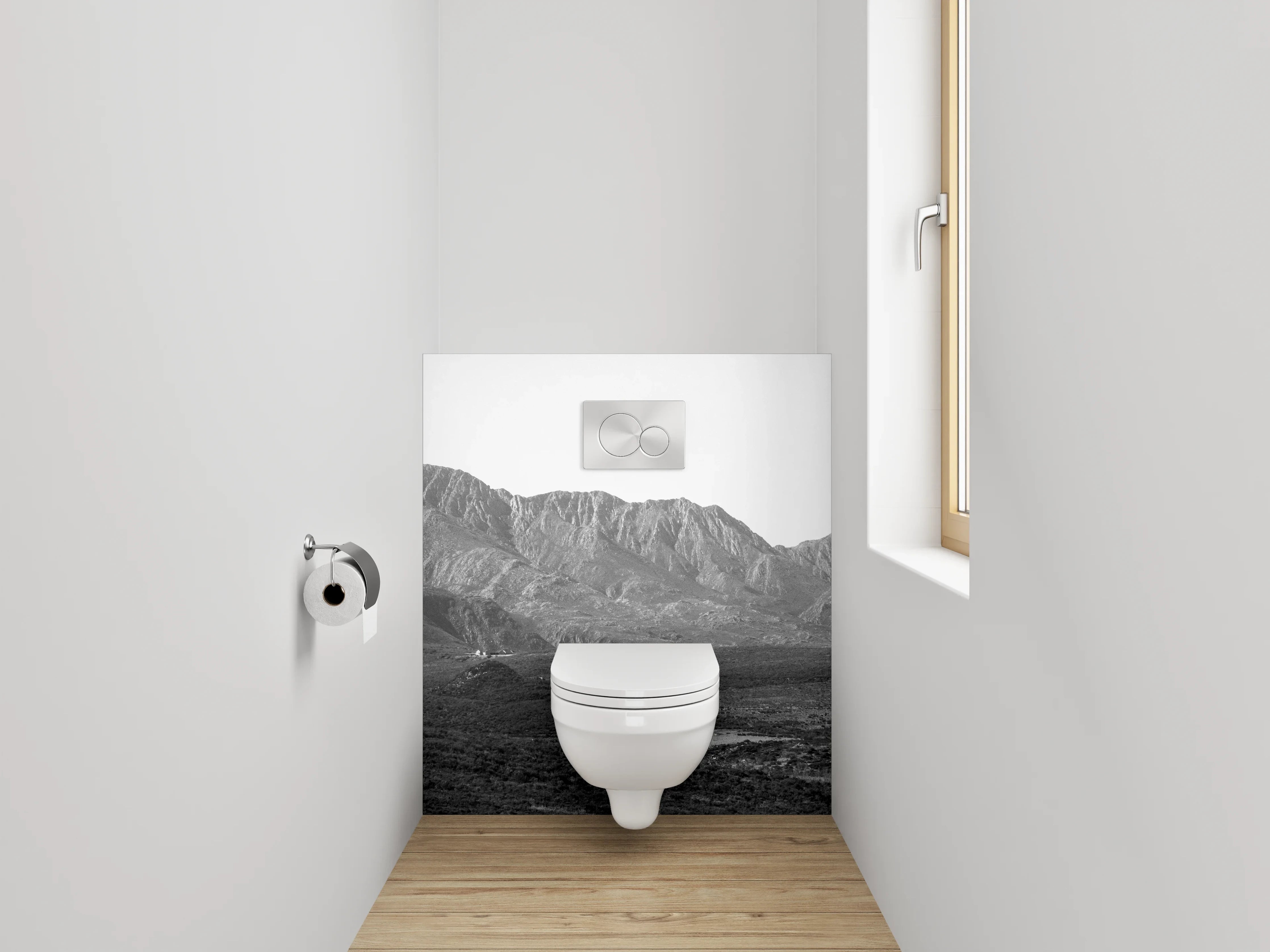 WC-Rückwand - Schwarz-weiße Berglandschaft Panorama