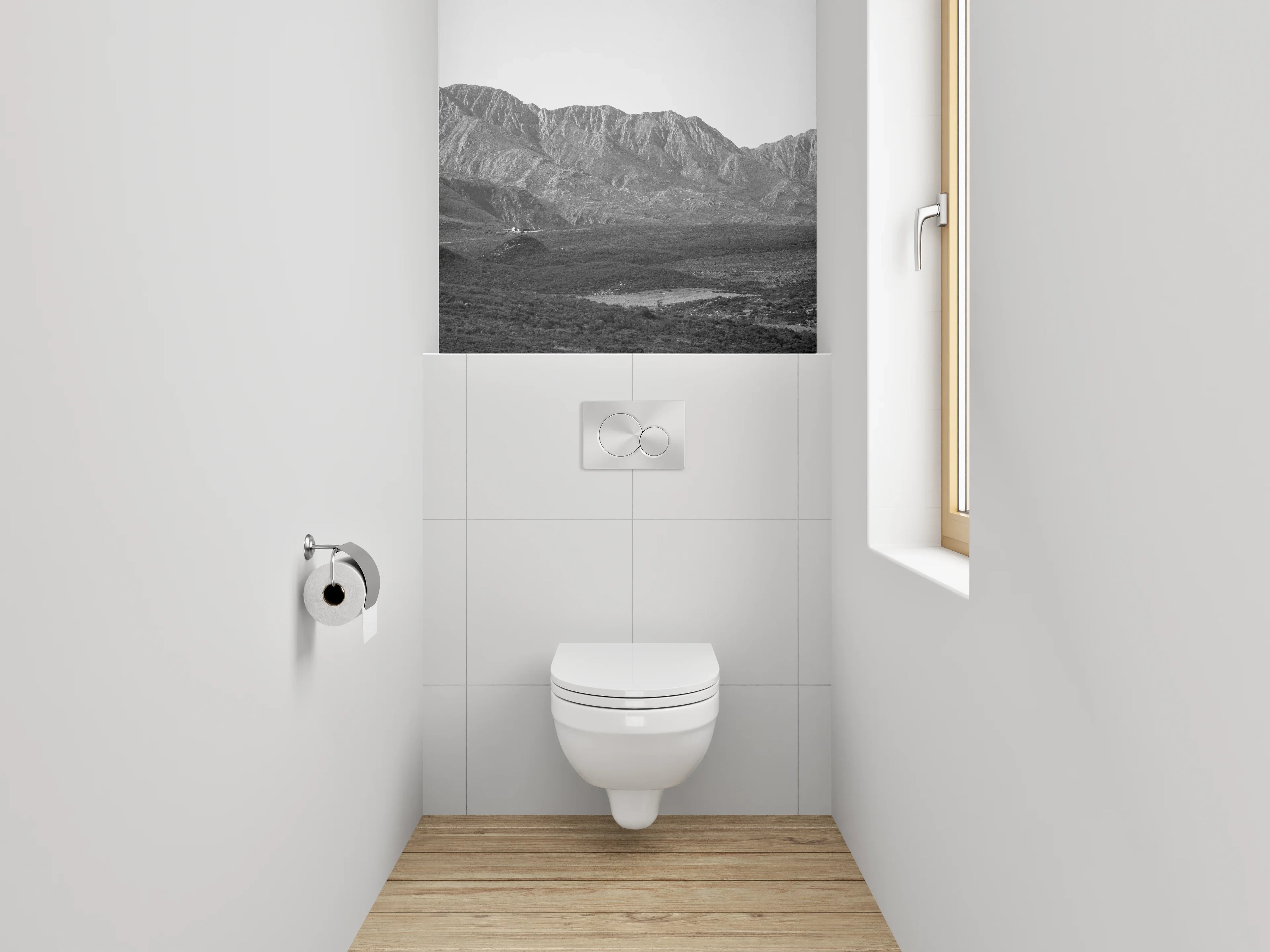 WC-Rückwand - Schwarz-weiße Berglandschaft Panorama