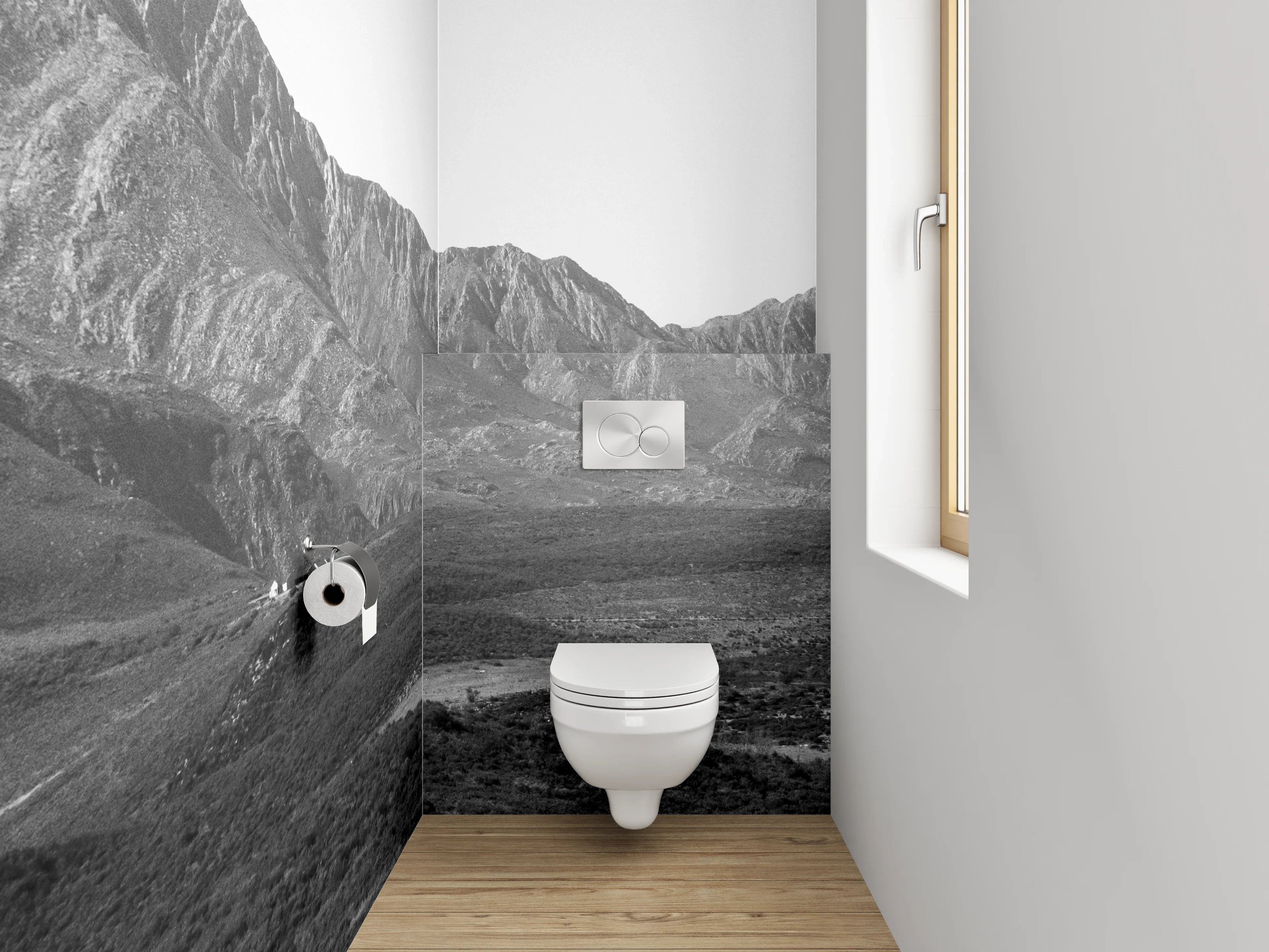 WC-Rückwand - Schwarz-weiße Berglandschaft Panorama