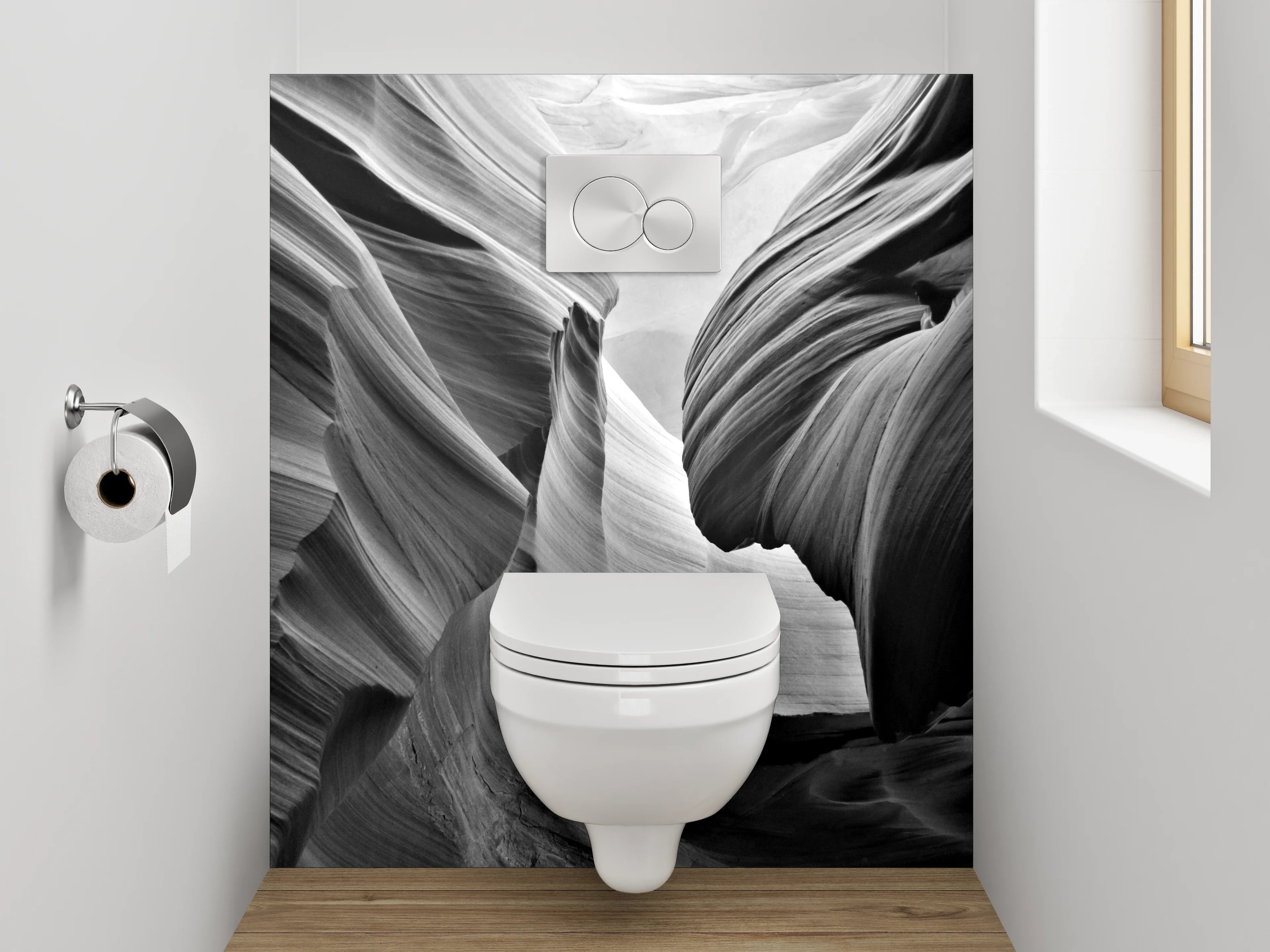 WC-Rückwand - Schwarz-weiße Canyon-Formationen Fotodruck