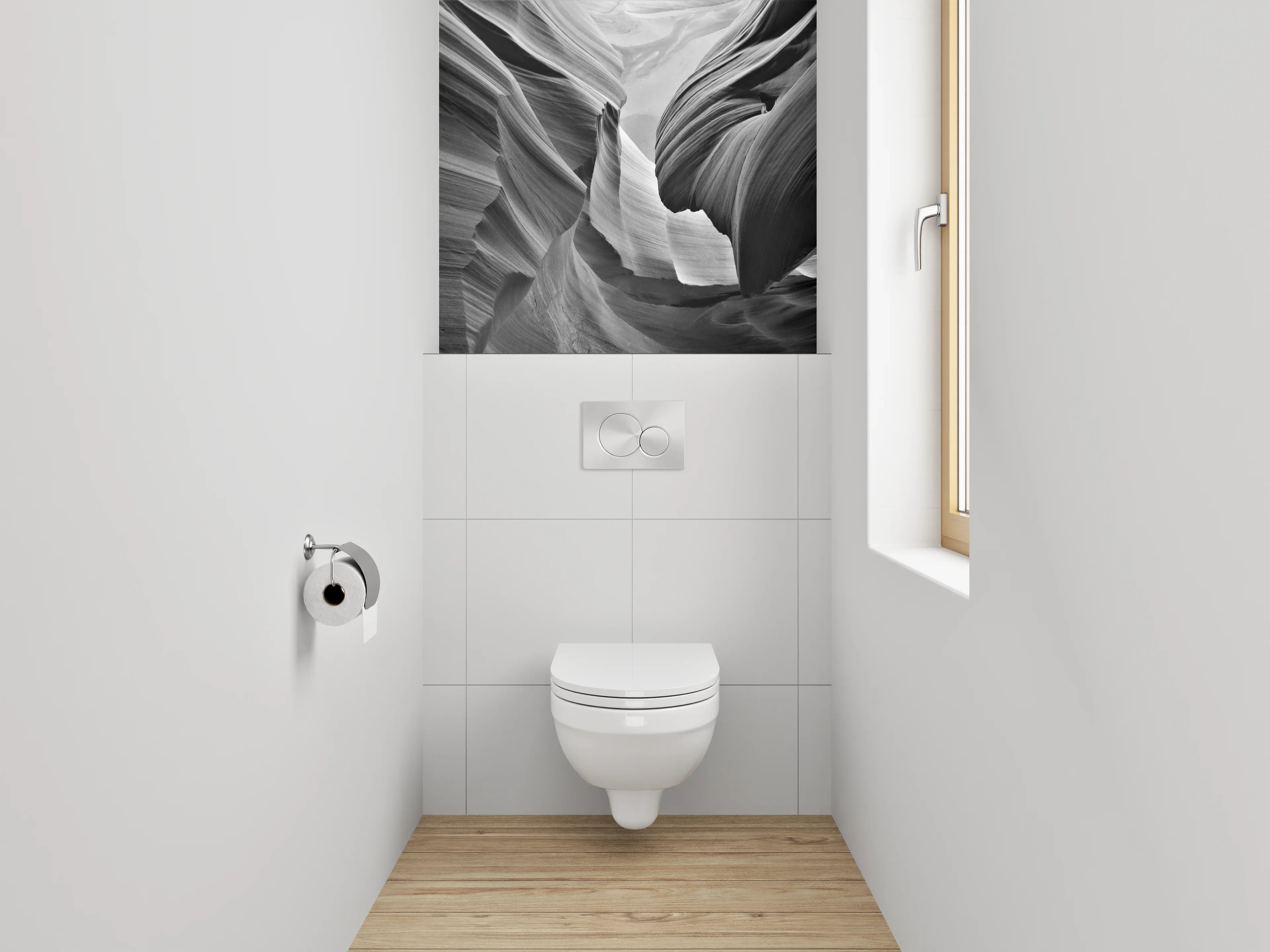 WC-Rückwand - Schwarz-weiße Canyon-Formationen Fotodruck