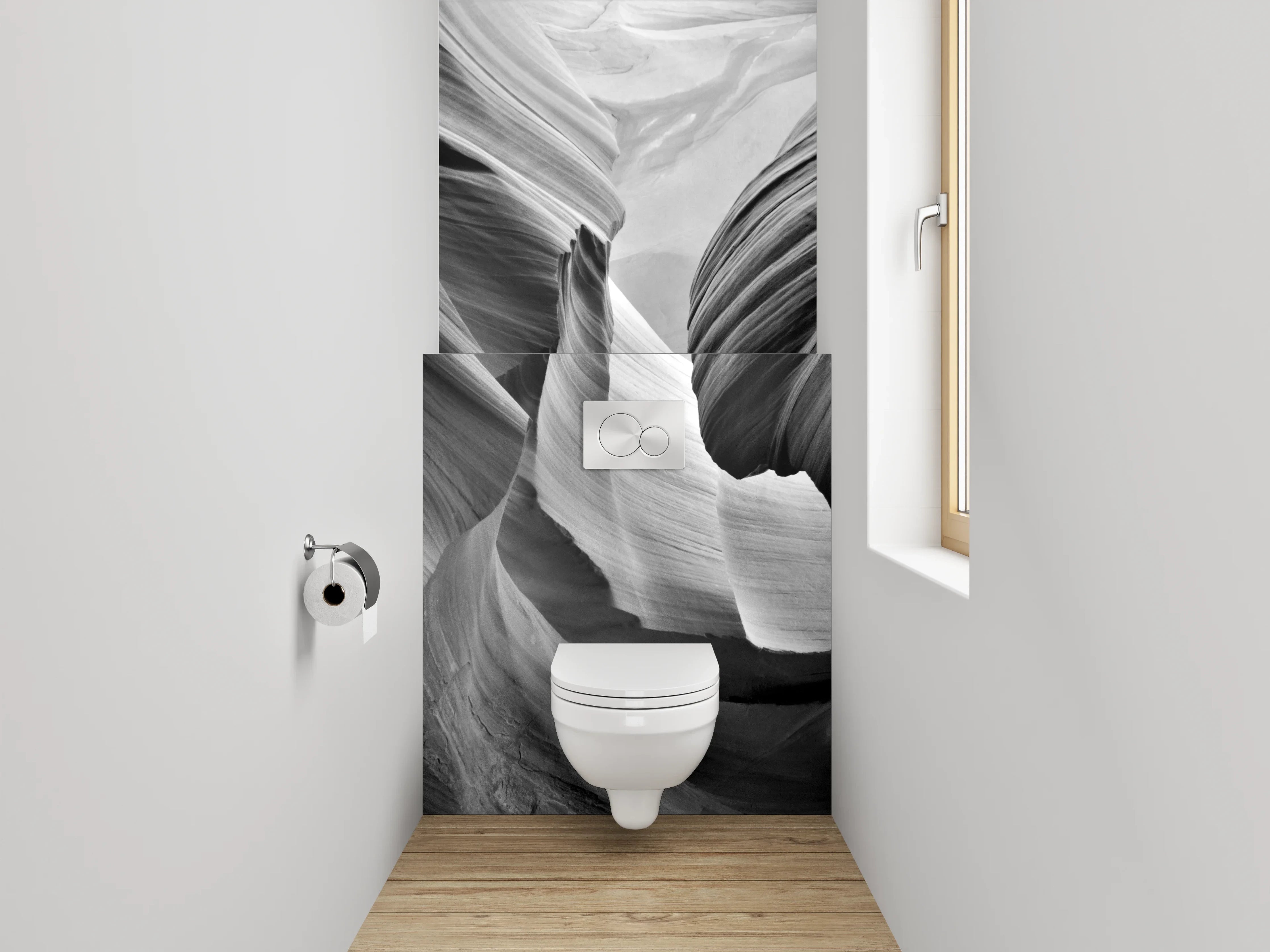 WC-Rückwand - Schwarz-weiße Canyon-Formationen Fotodruck
