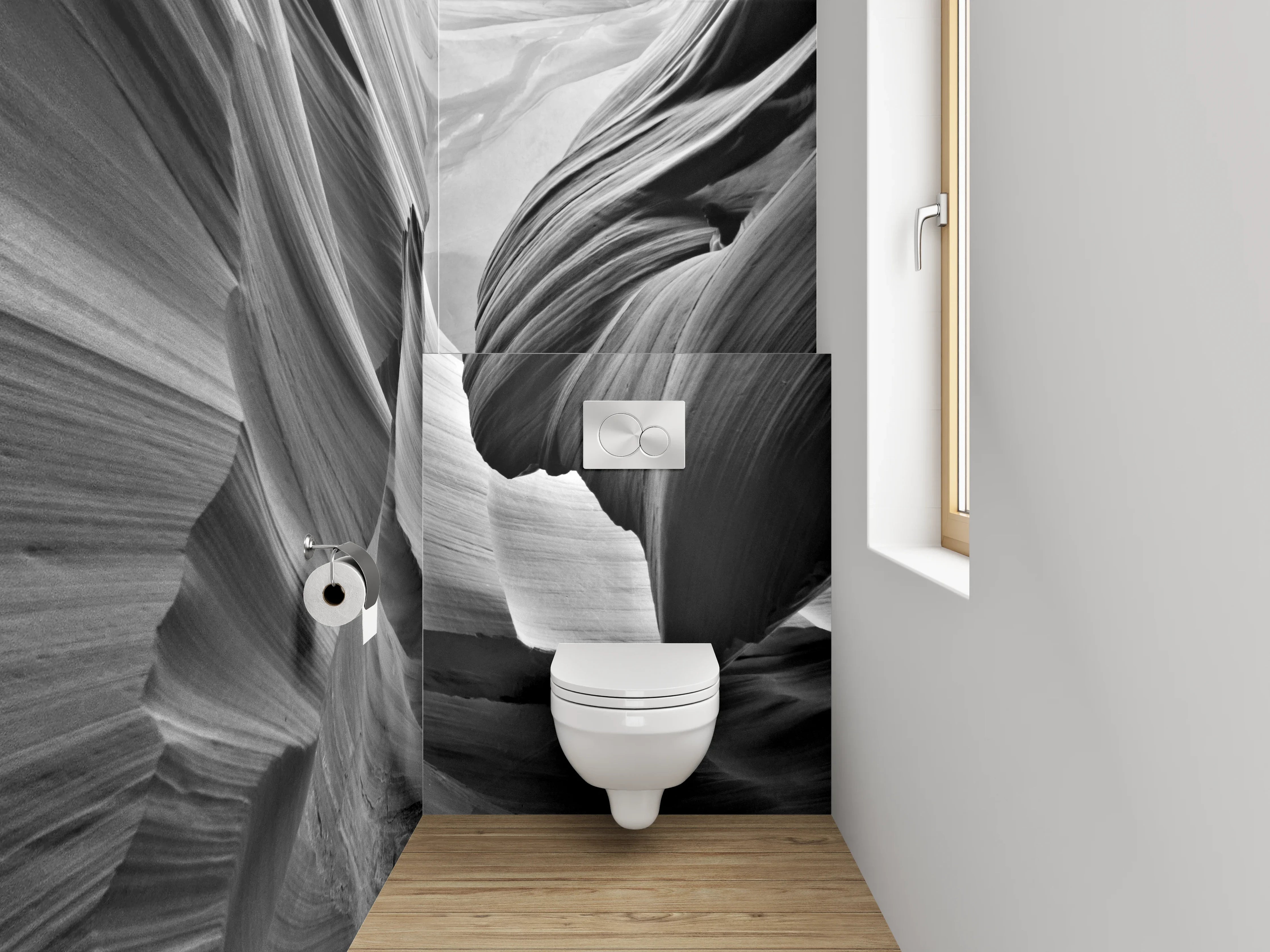 WC-Rückwand - Schwarz-weiße Canyon-Formationen Fotodruck