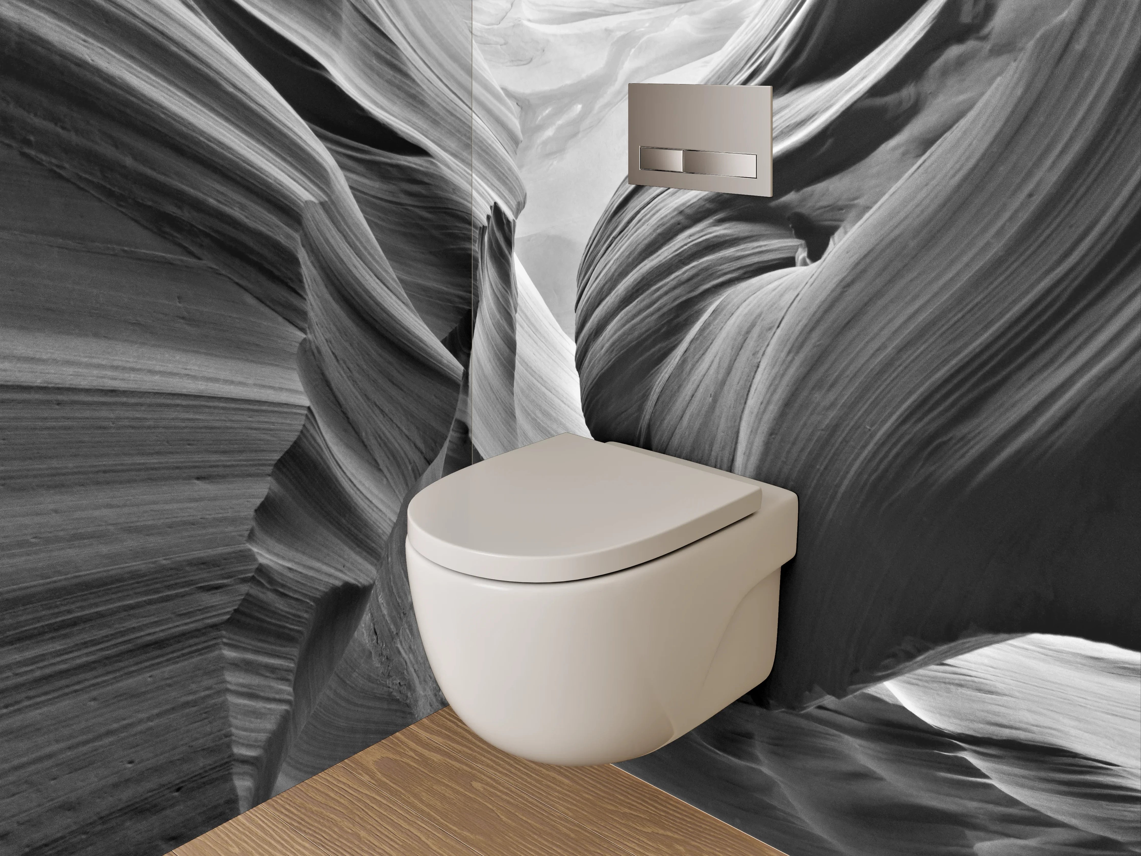 WC-Rückwand - Schwarz-weiße Canyon-Formationen Fotodruck