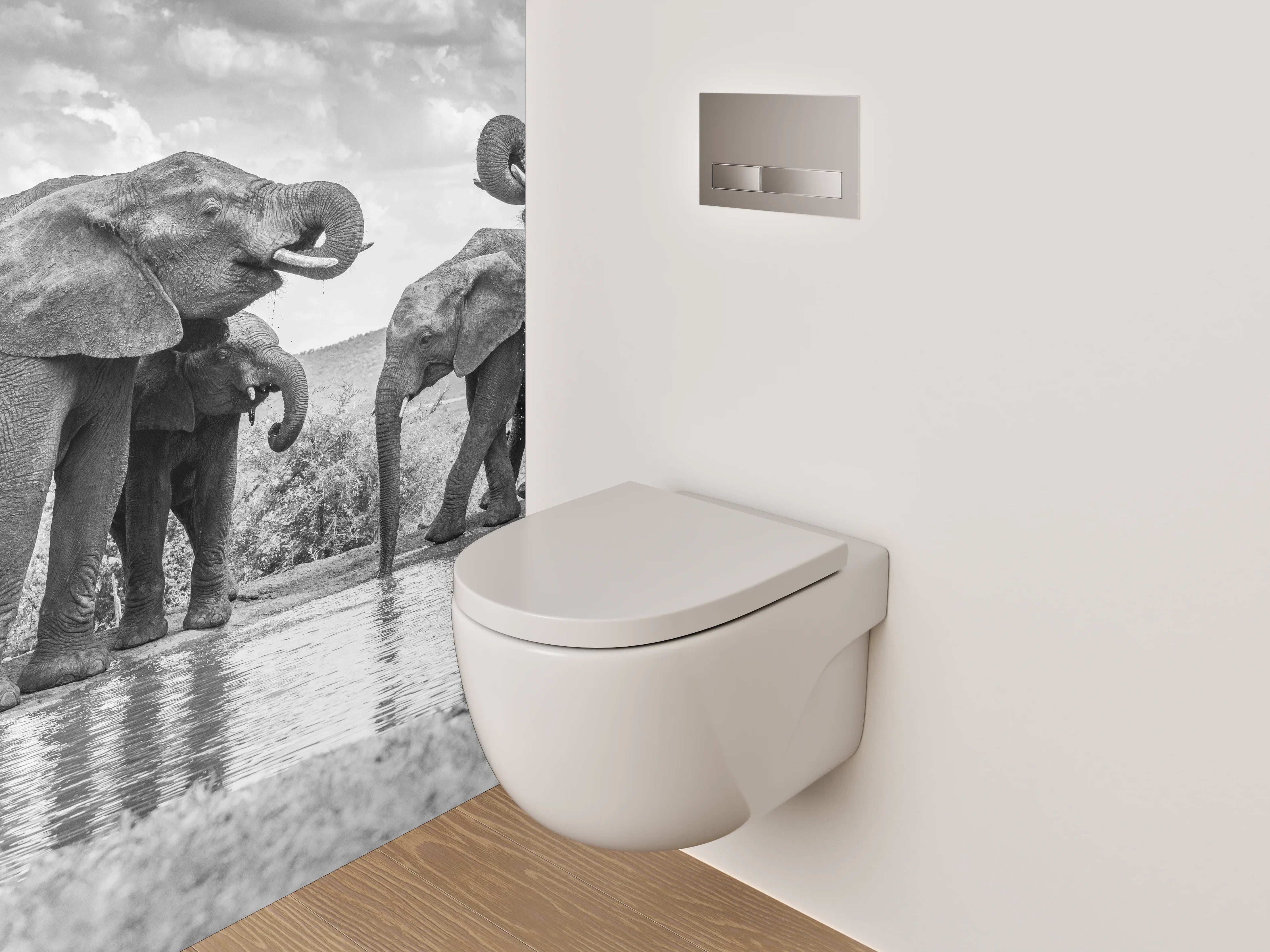 WC-Rückwand - Schwarz-weiße Elefanten am Wasserloch