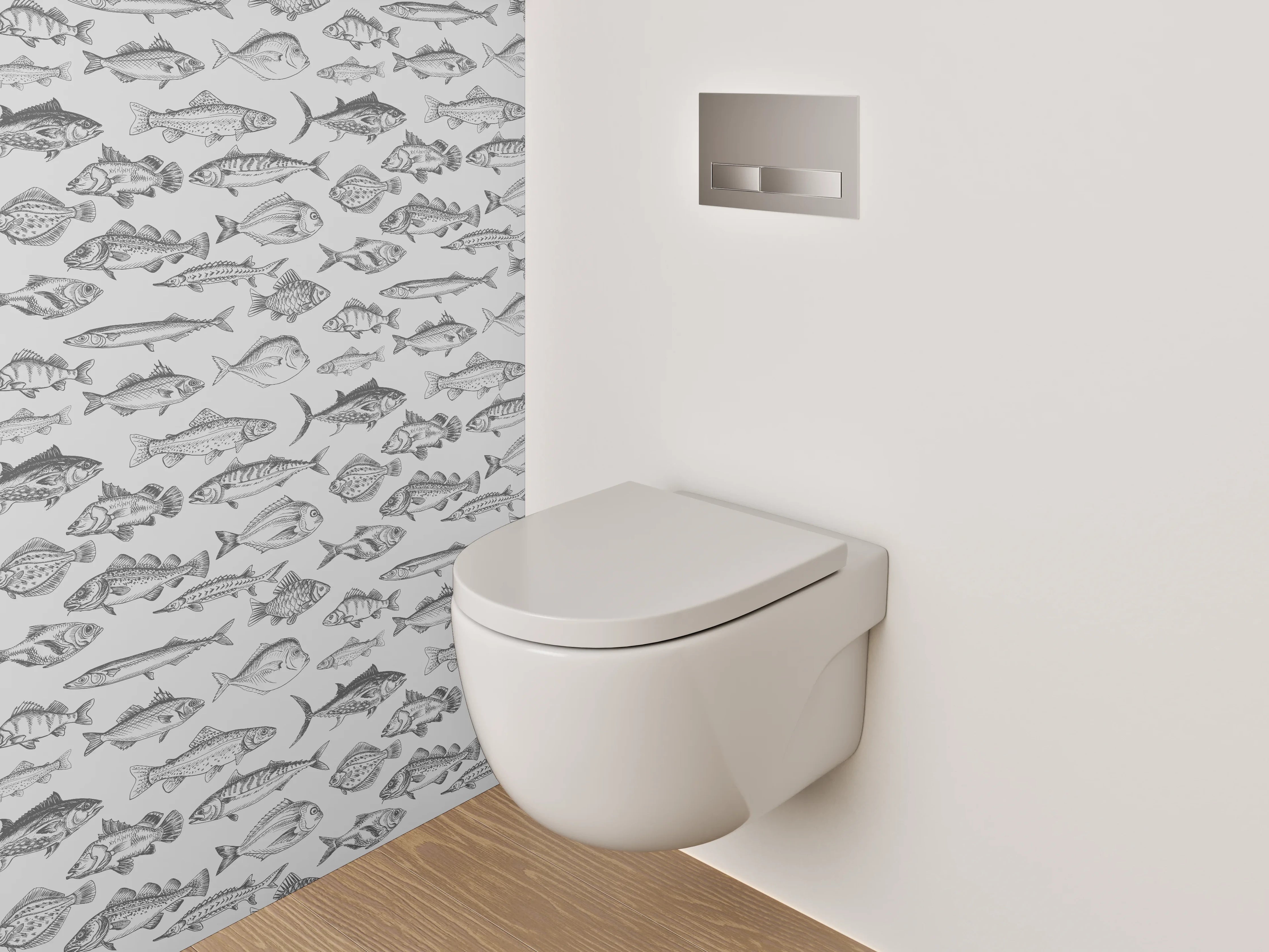 WC-Rückwand - Schwarz-weiße Fisch-Illustration Muster