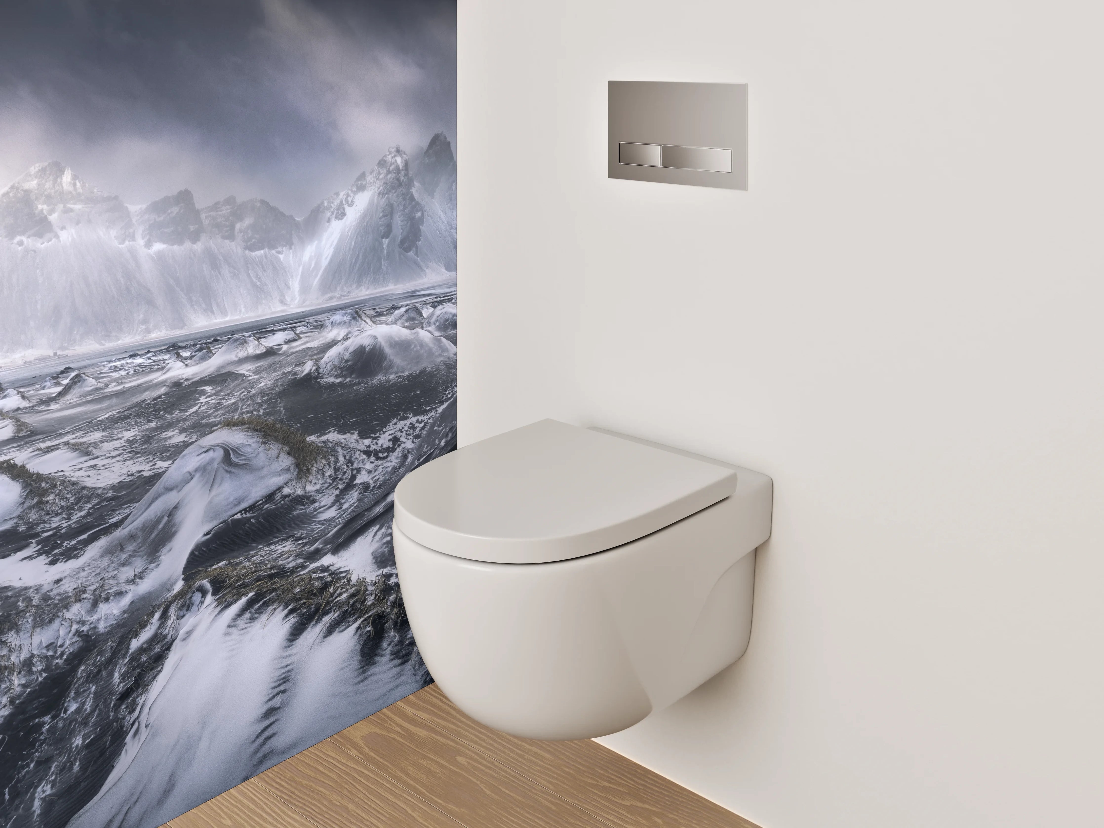 WC-Rückwand - Schwarz-weiße Gletscherlandschaft mit Bergen