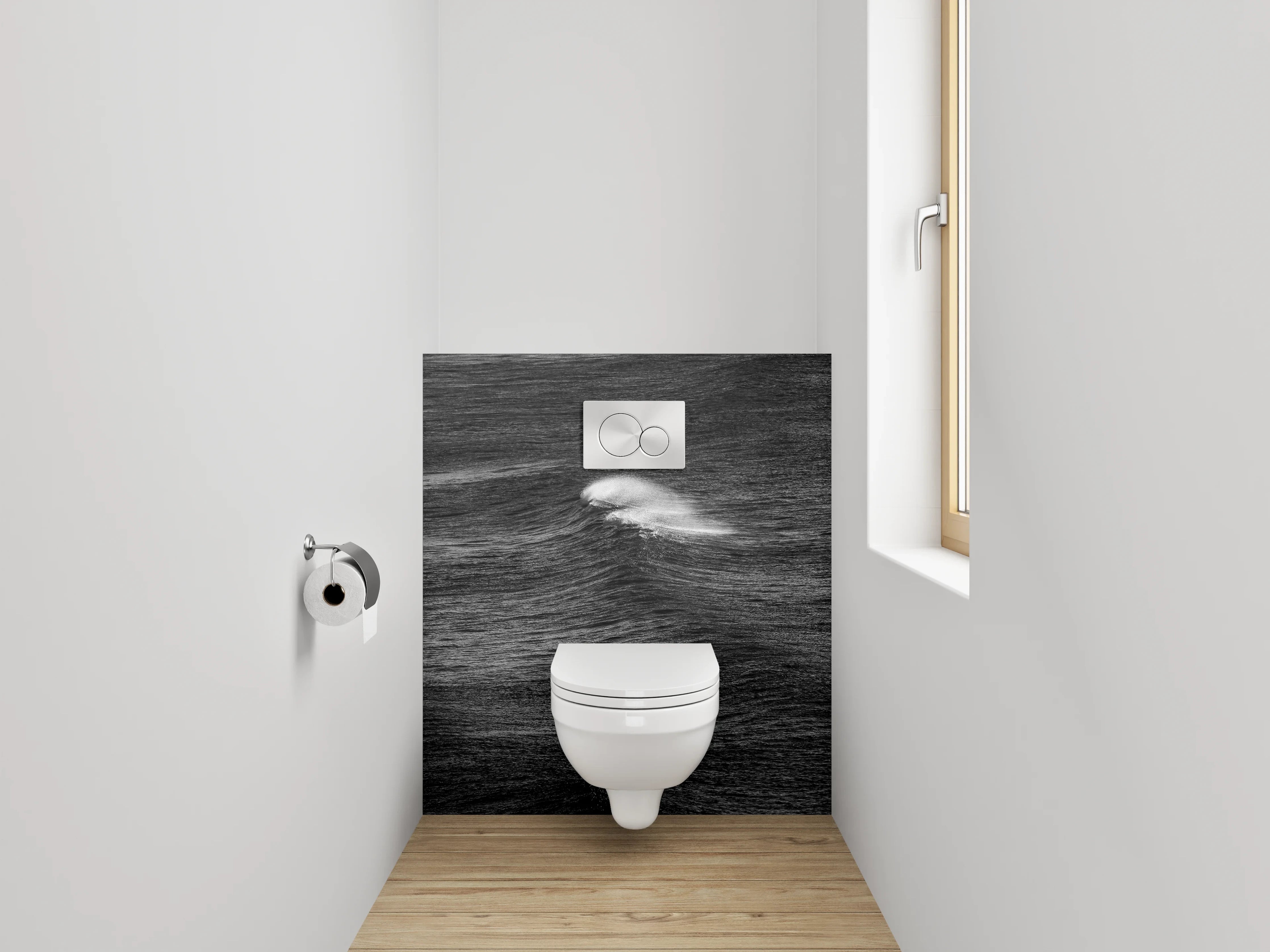 WC-Rückwand - Schwarz-weiße Meereswelle abstrakt