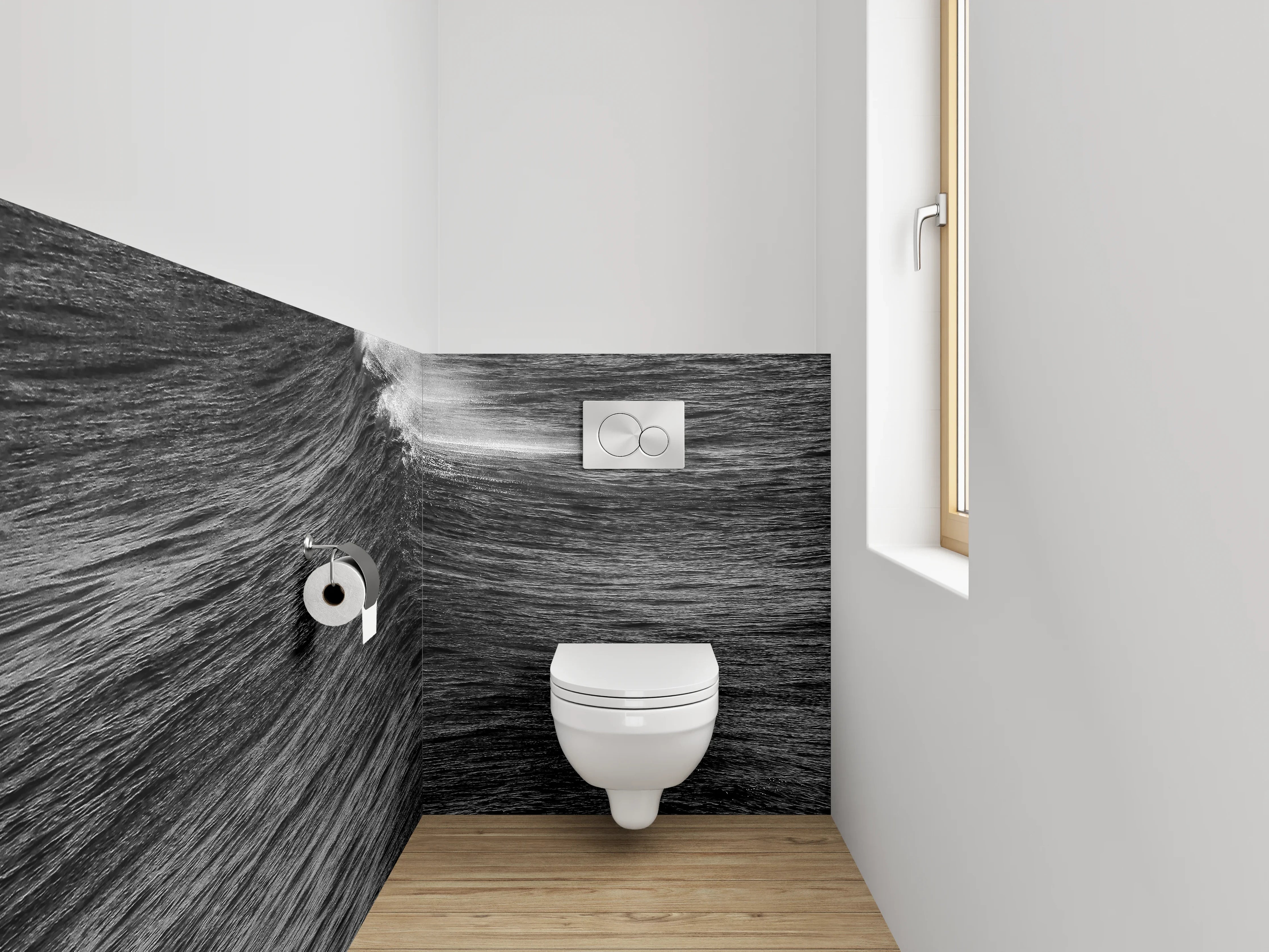 WC-Rückwand - Schwarz-weiße Meereswelle abstrakt