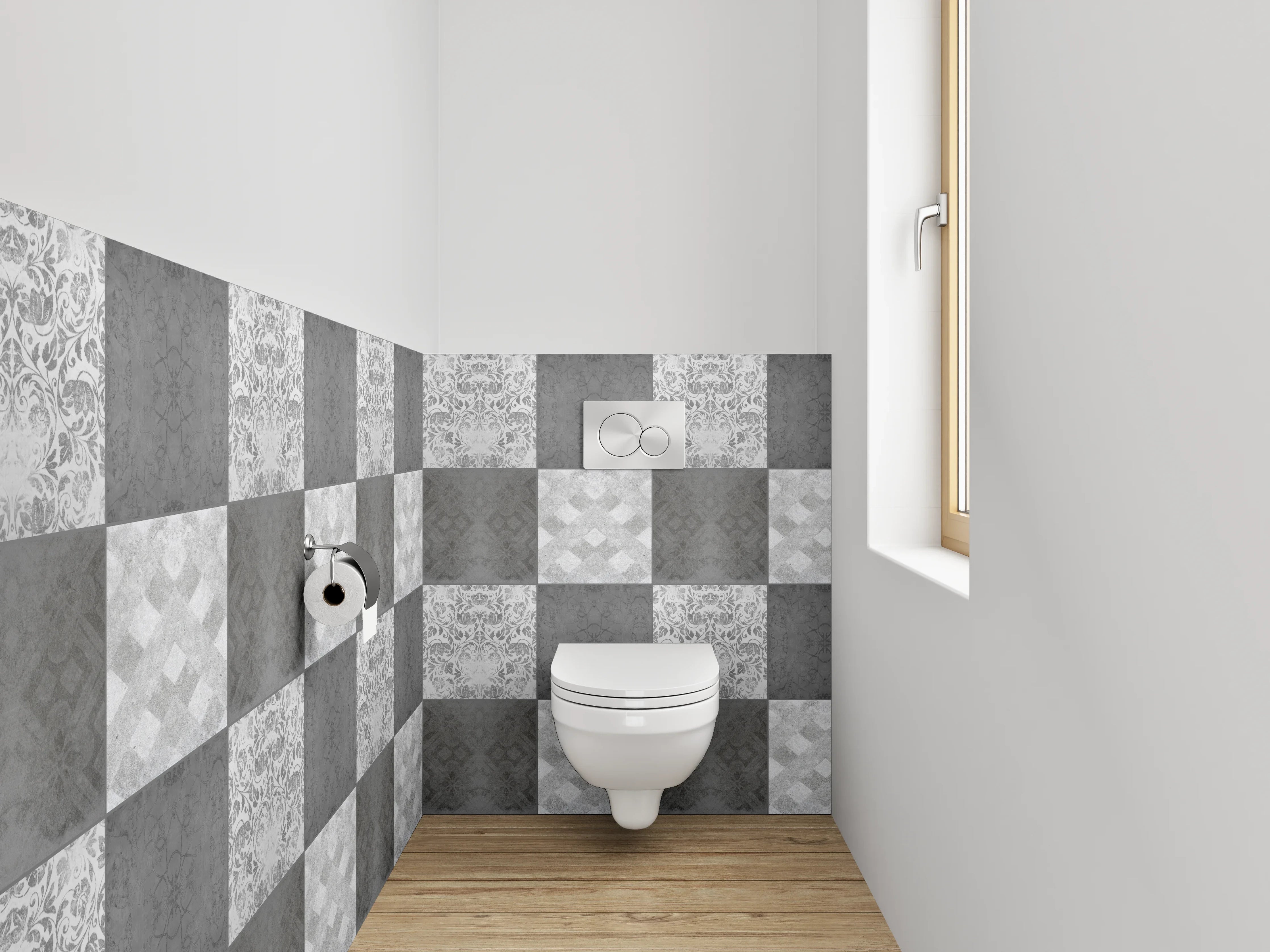 WC-Rückwand - Schwarz-weiße Mosaik-Muster Fliesenoptik