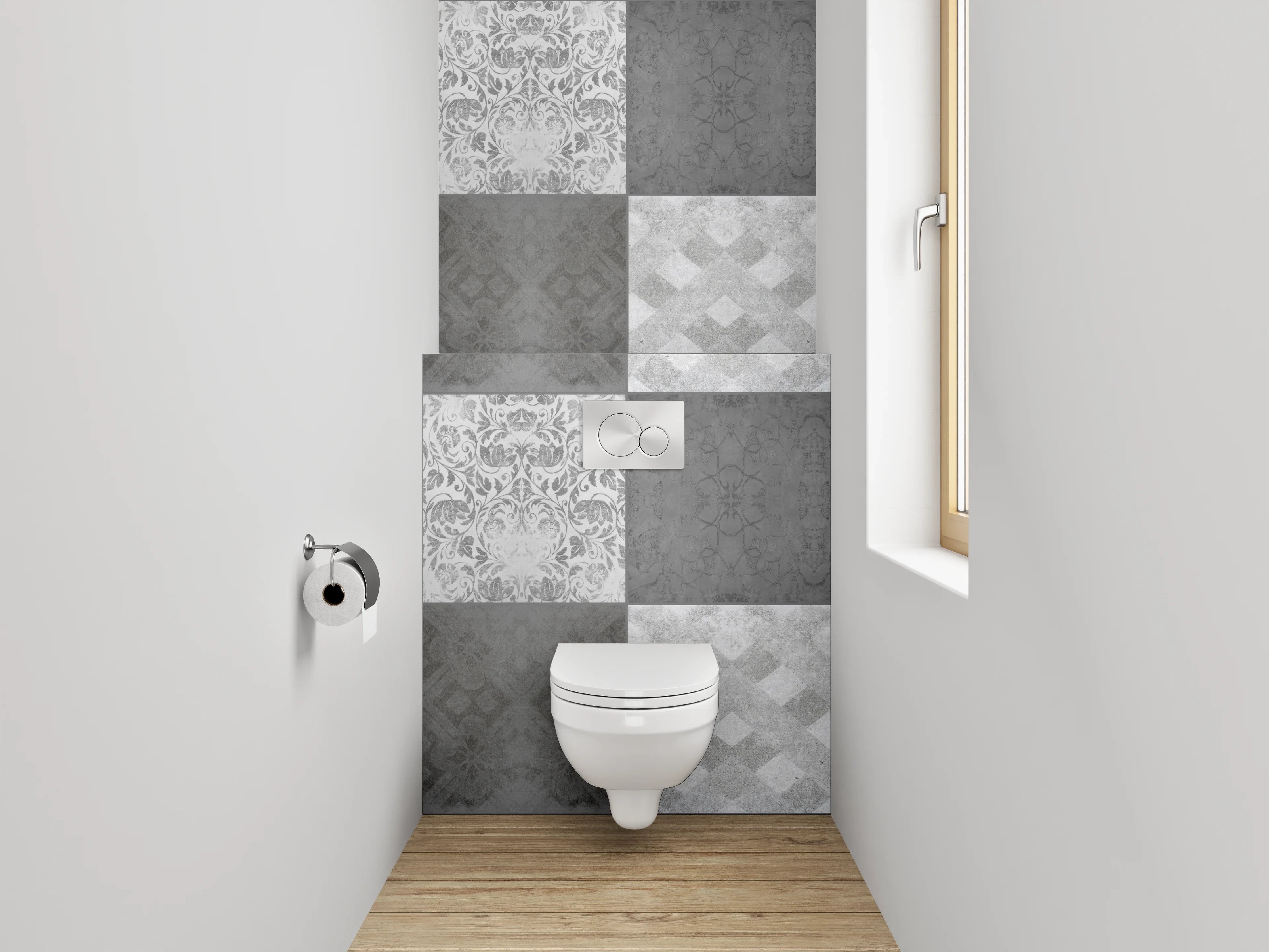 WC-Rückwand - Schwarz-weiße Mosaik-Muster Fliesenoptik
