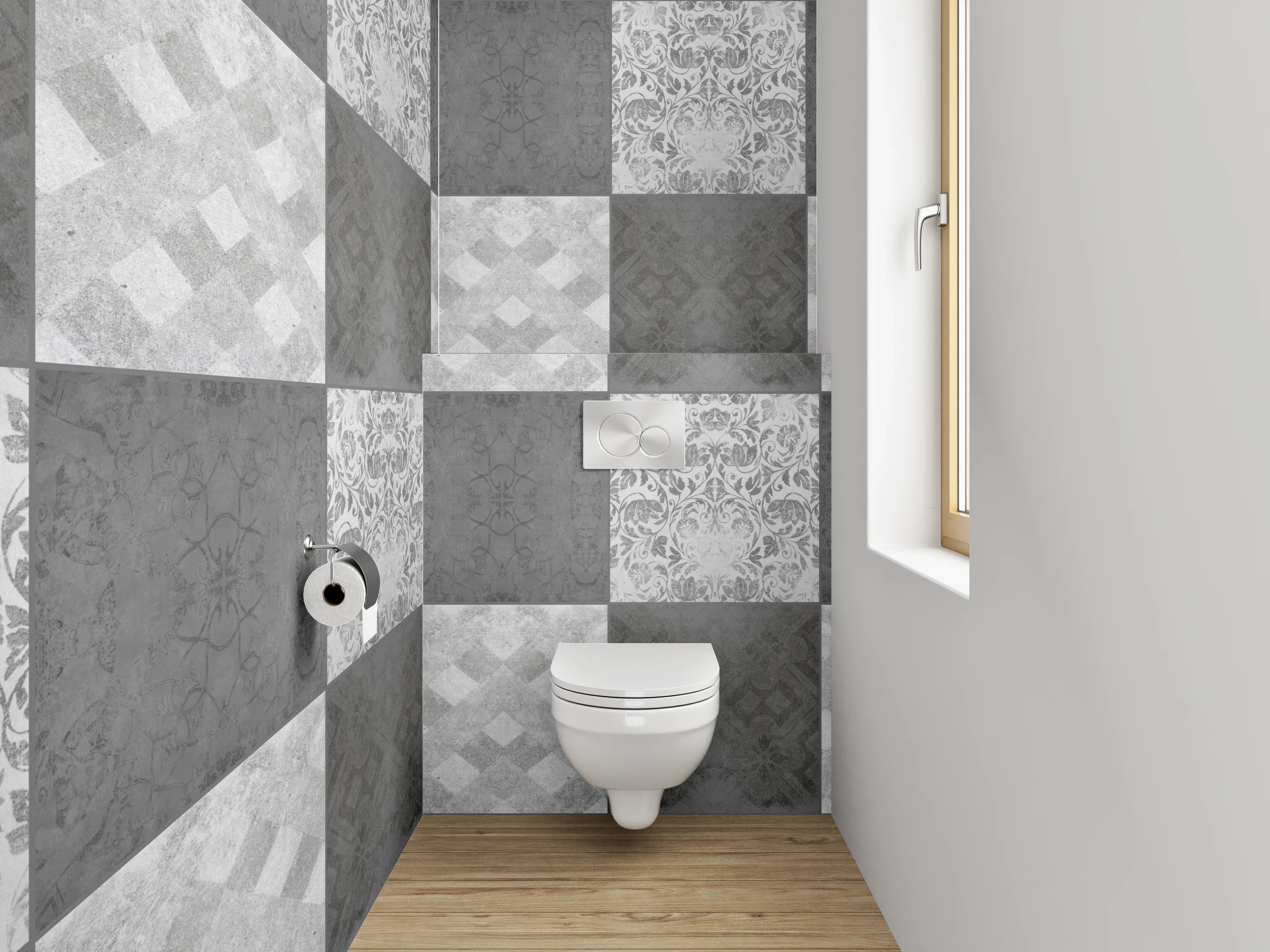 WC-Rückwand - Schwarz-weiße Mosaik-Muster Fliesenoptik