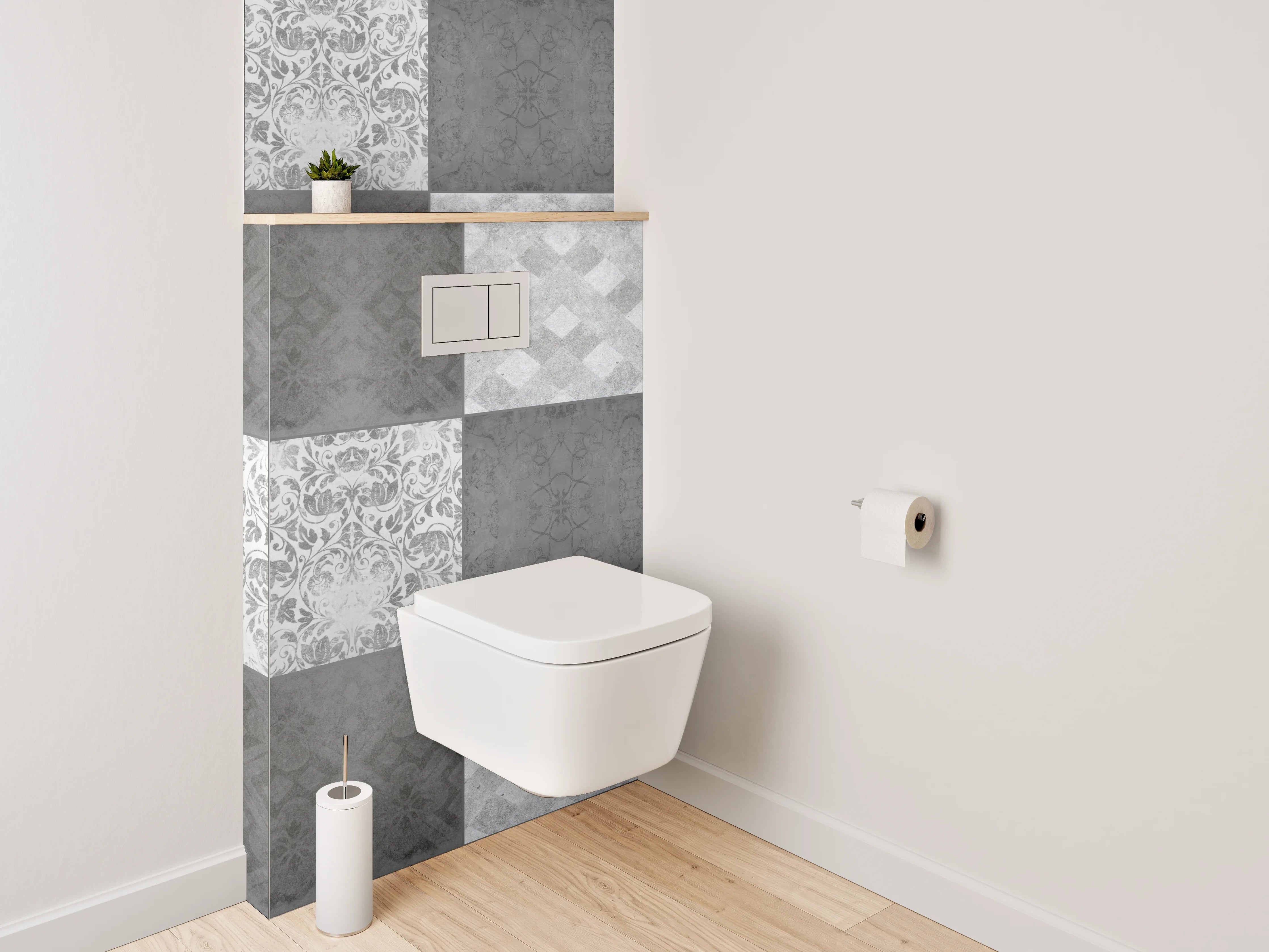WC-Rückwand - Schwarz-weiße Mosaik-Muster Fliesenoptik