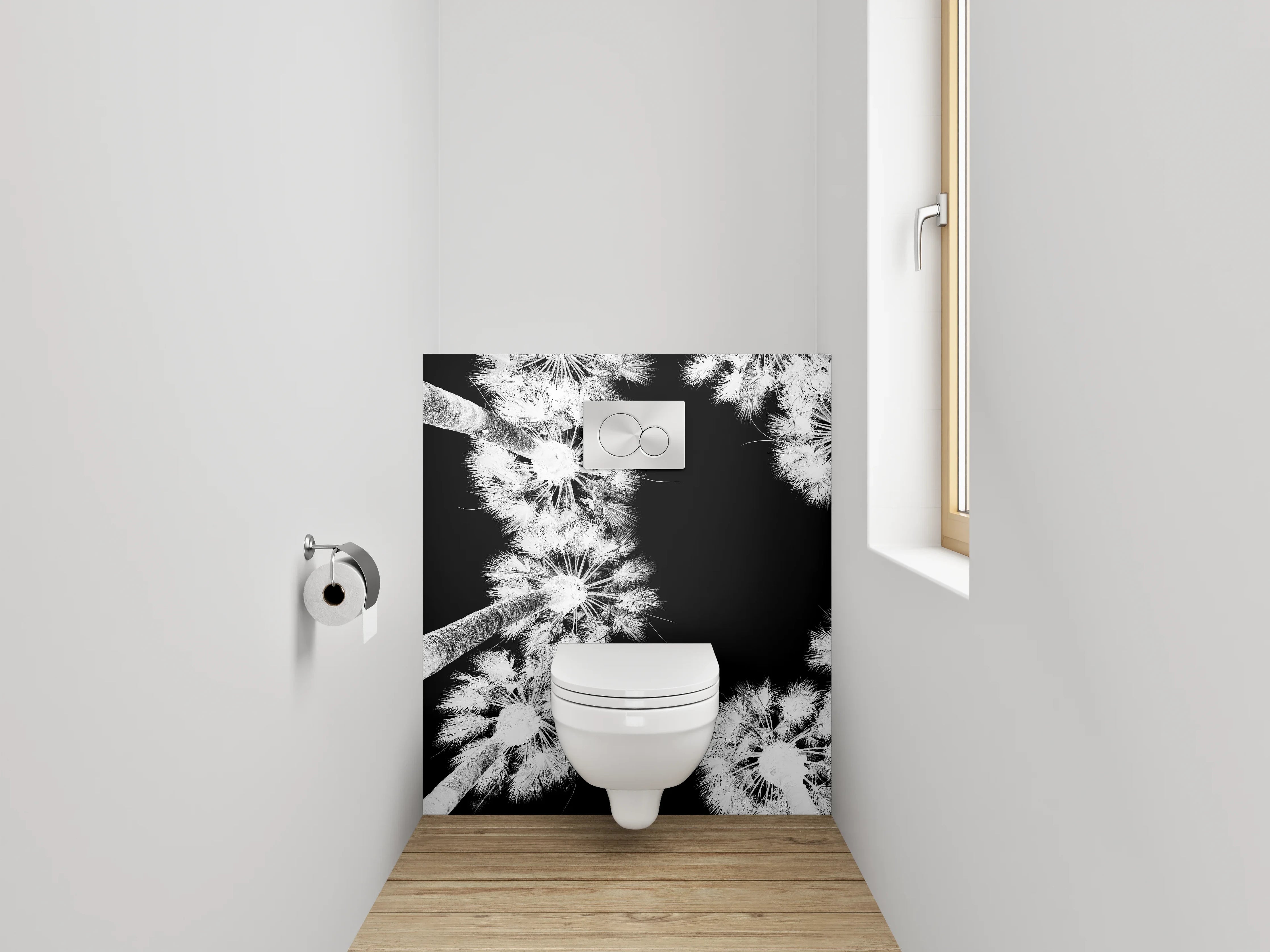 WC-Rückwand - Schwarz-weiße Palmen für Badezimmer
