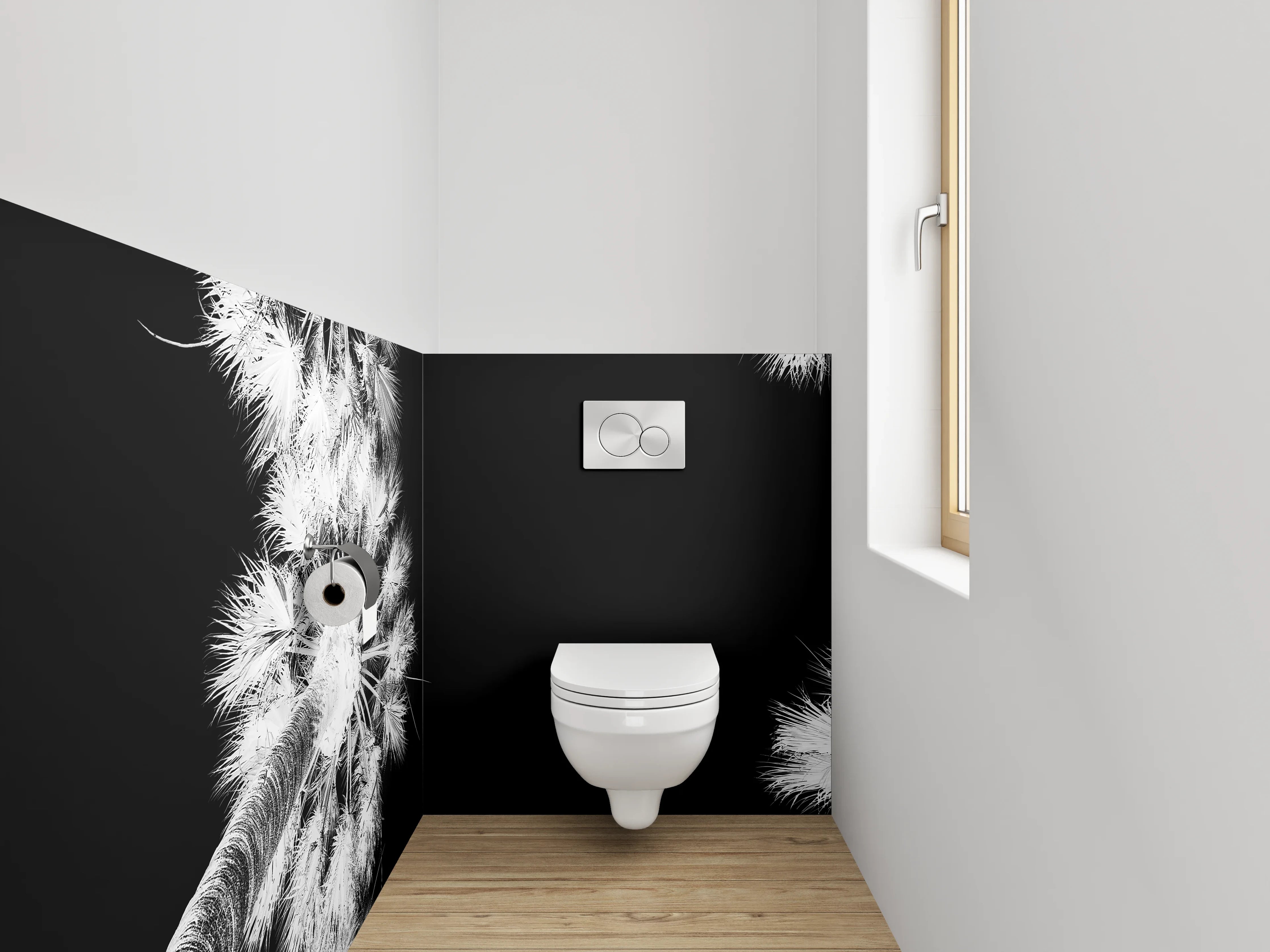 WC-Rückwand - Schwarz-weiße Palmen für Badezimmer