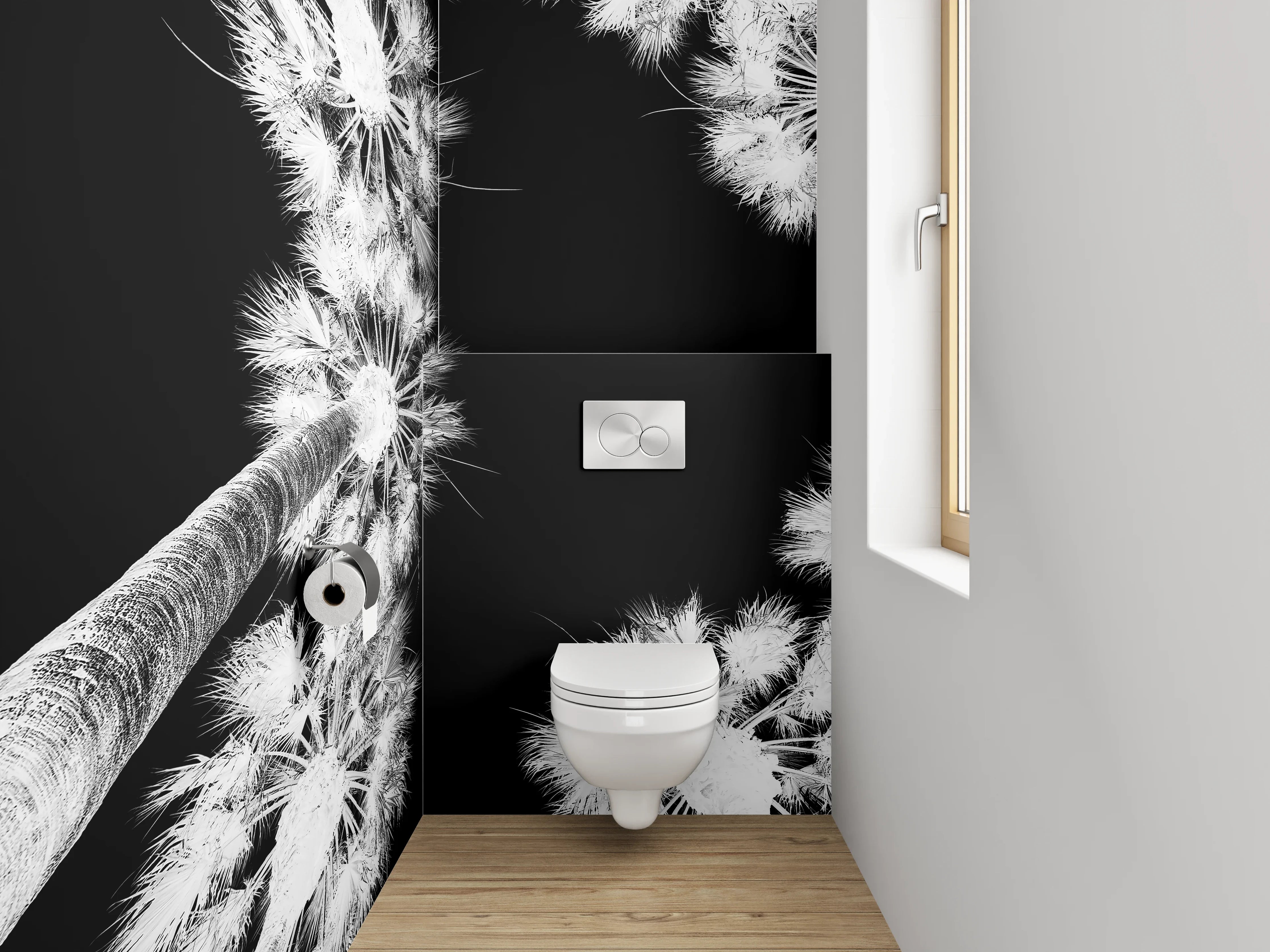 WC-Rückwand - Schwarz-weiße Palmen für Badezimmer