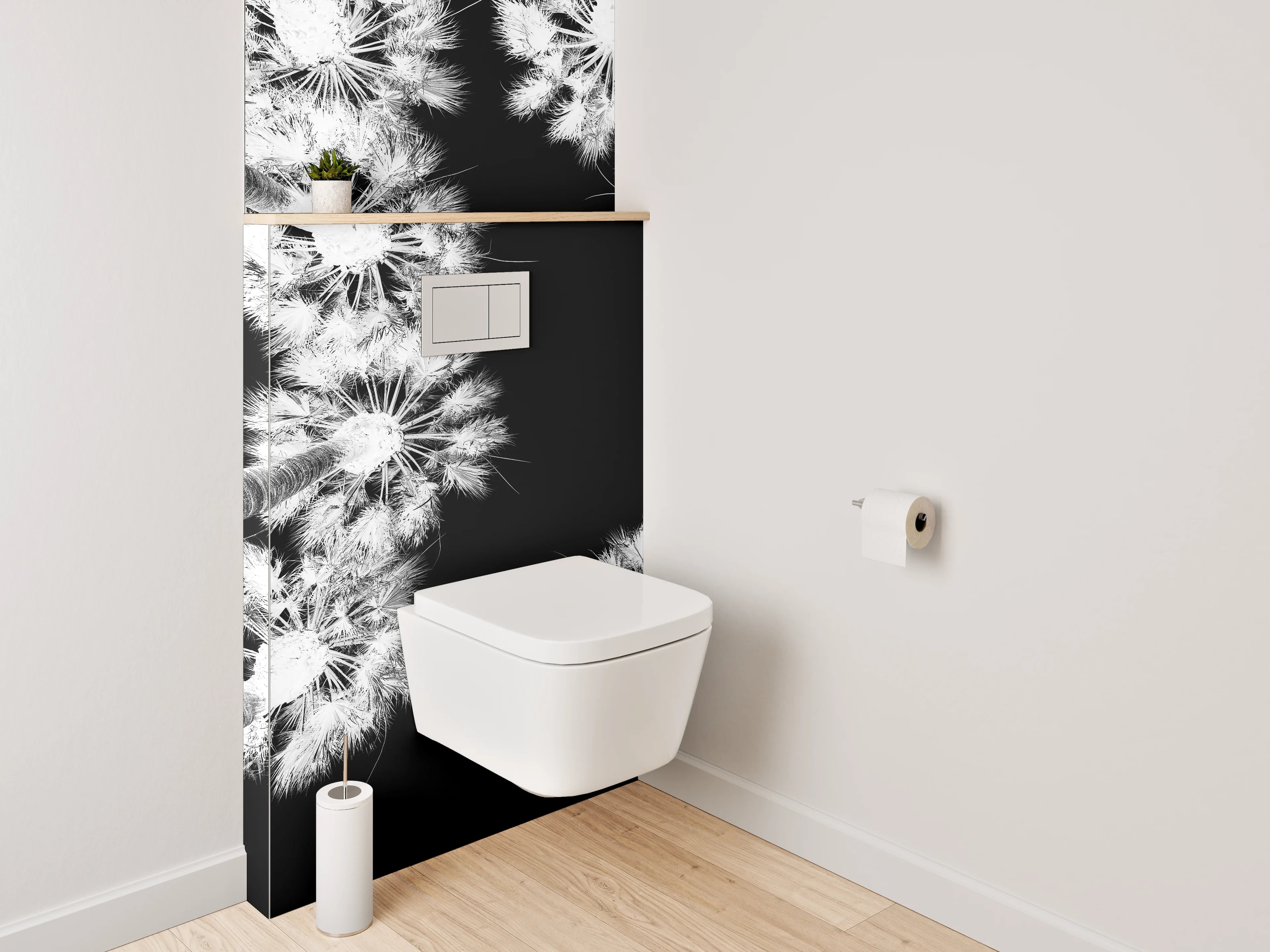 WC-Rückwand - Schwarz-weiße Palmen für Badezimmer