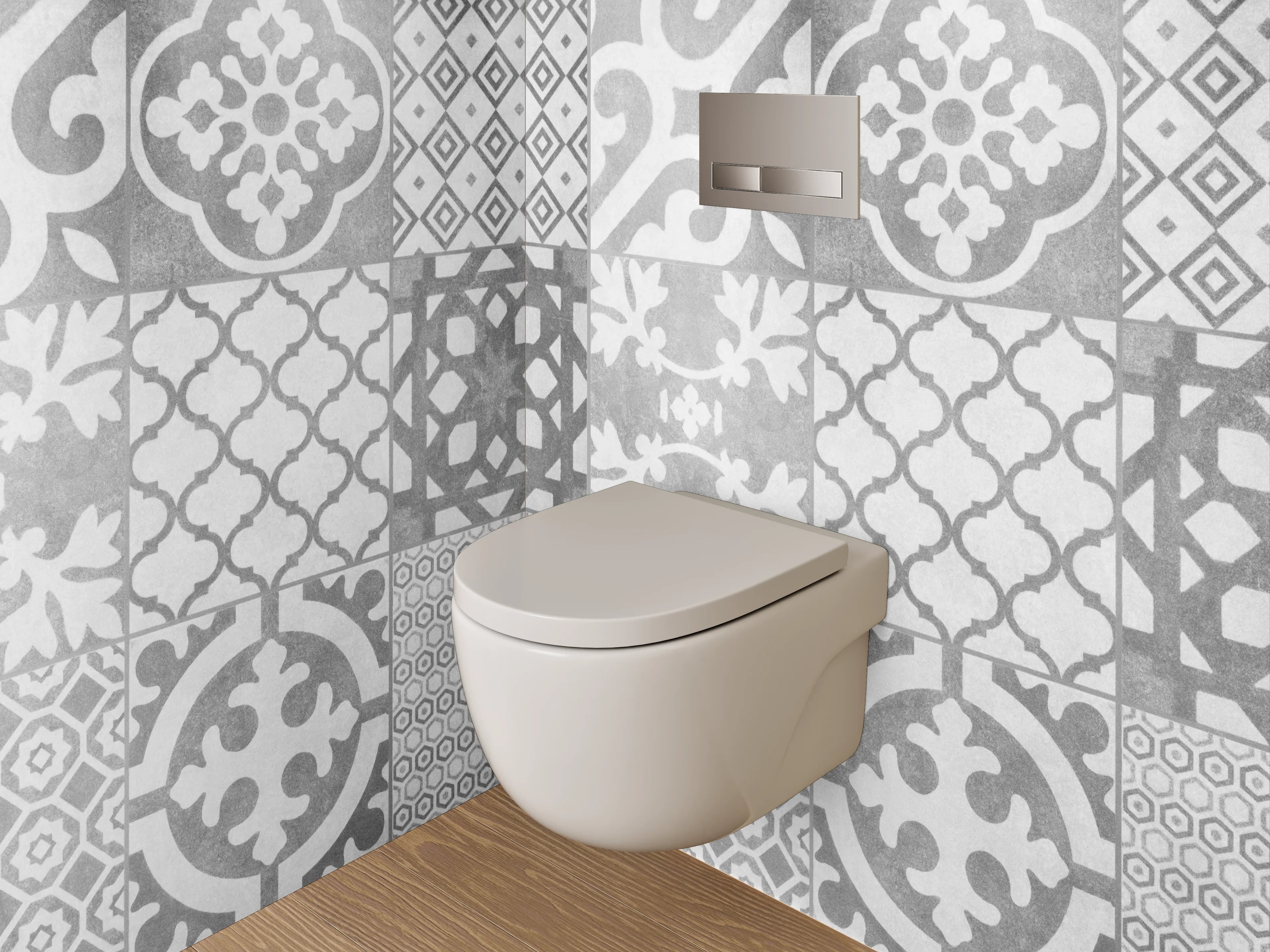 WC-Rückwand - Schwarz-weiße Vintage Musterfliesen