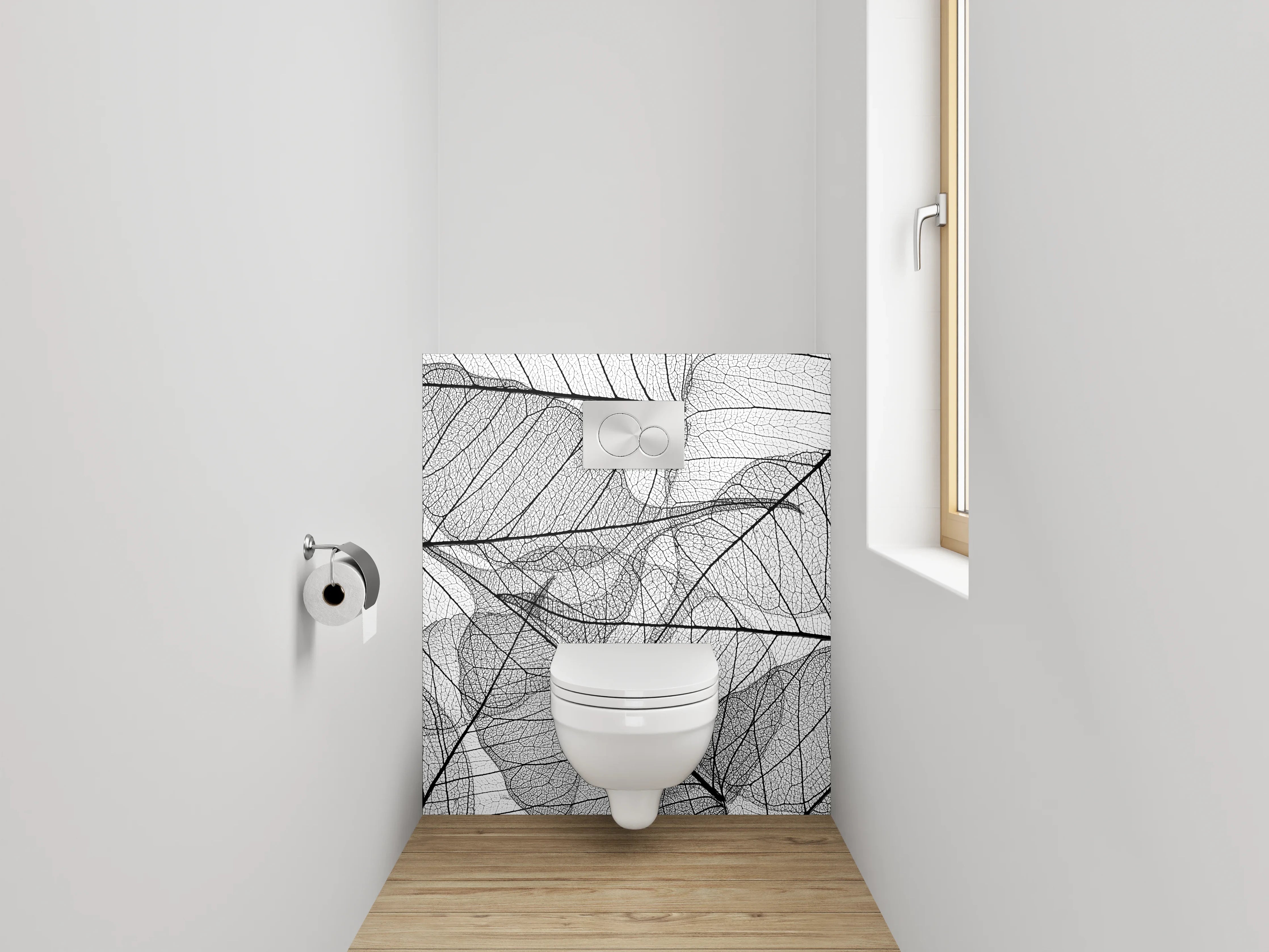WC-Rückwand - Schwarz-weiße filigrane Blättermuster