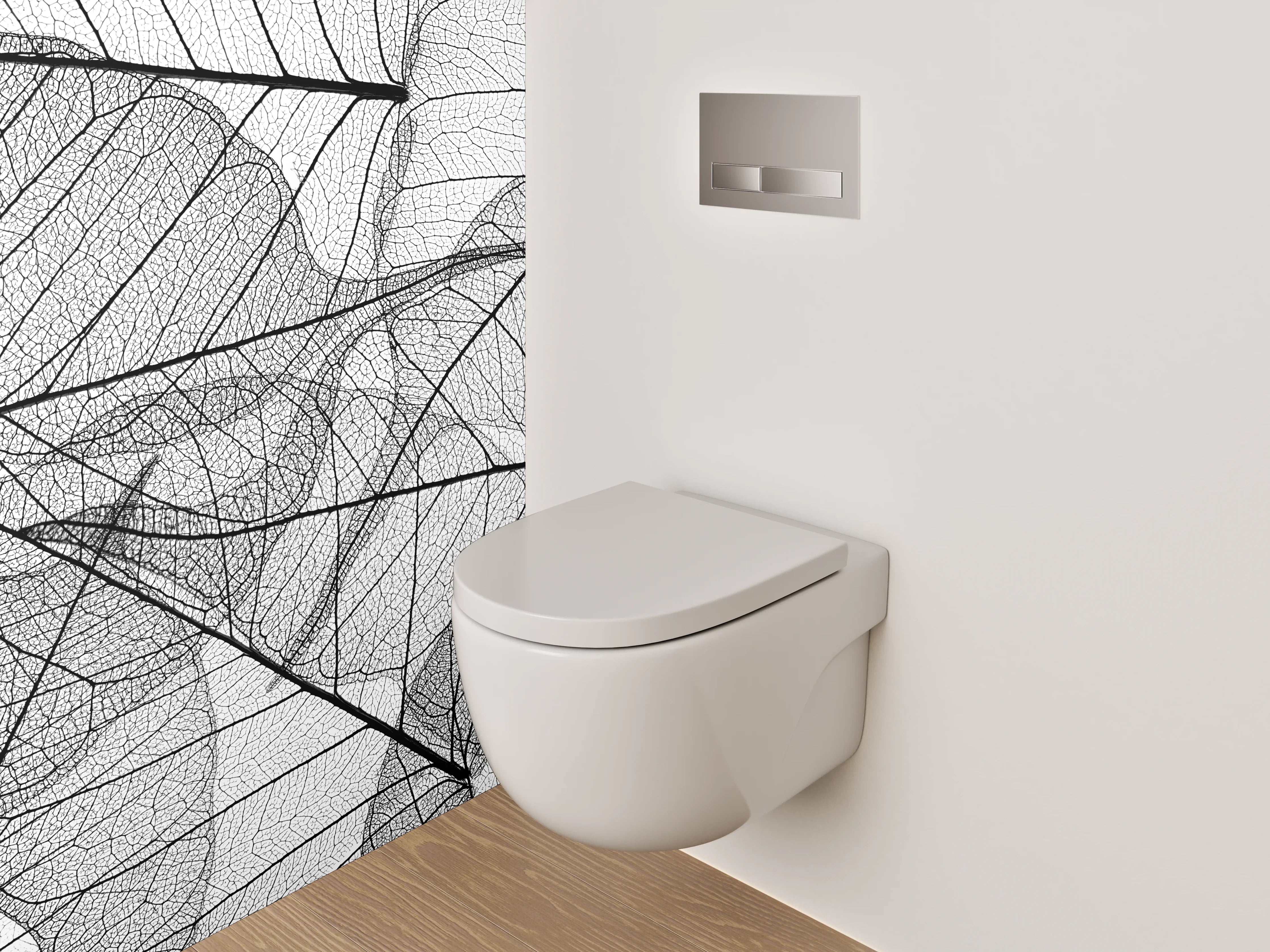 WC-Rückwand - Schwarz-weiße filigrane Blättermuster
