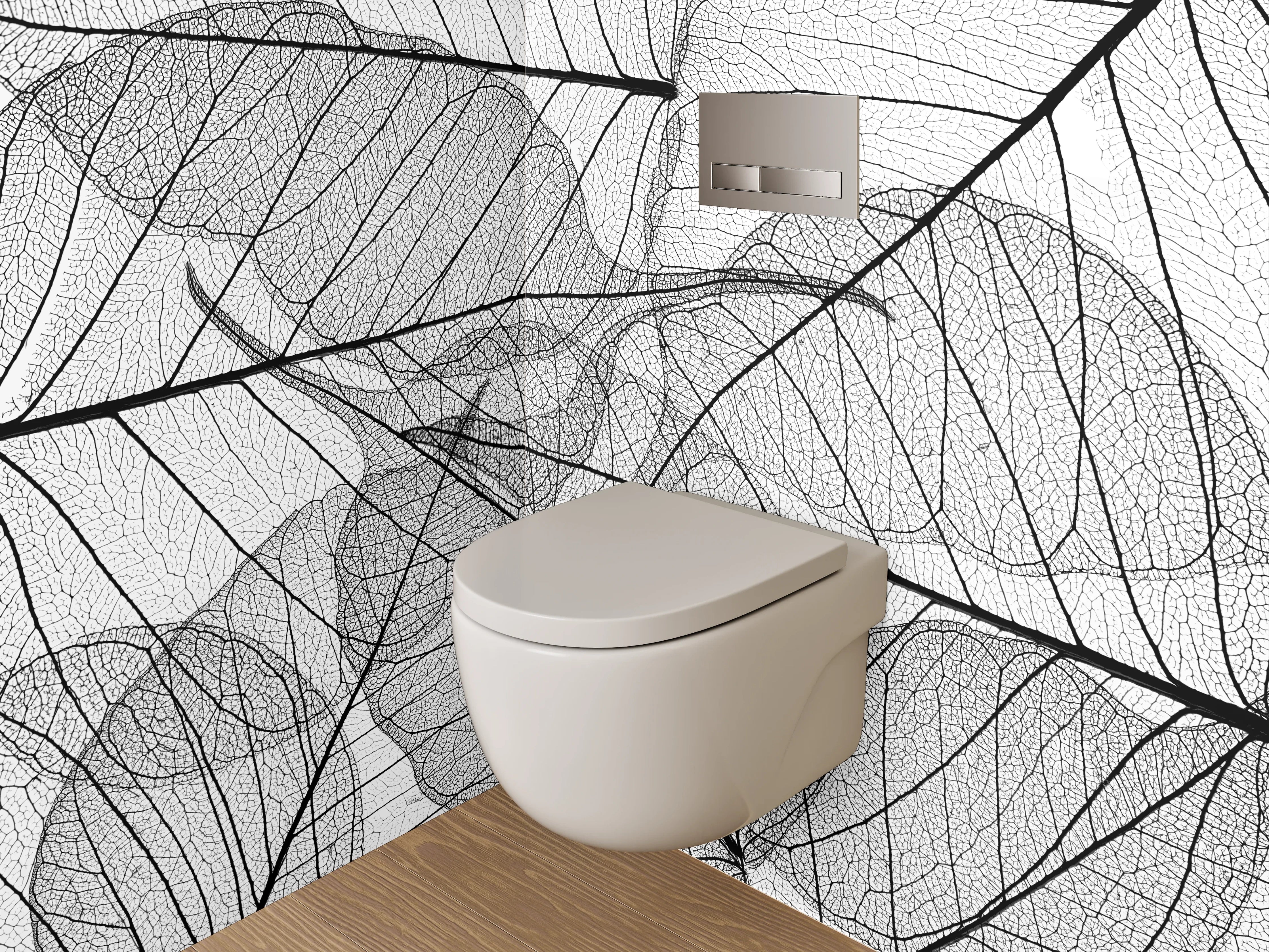 WC-Rückwand - Schwarz-weiße filigrane Blättermuster