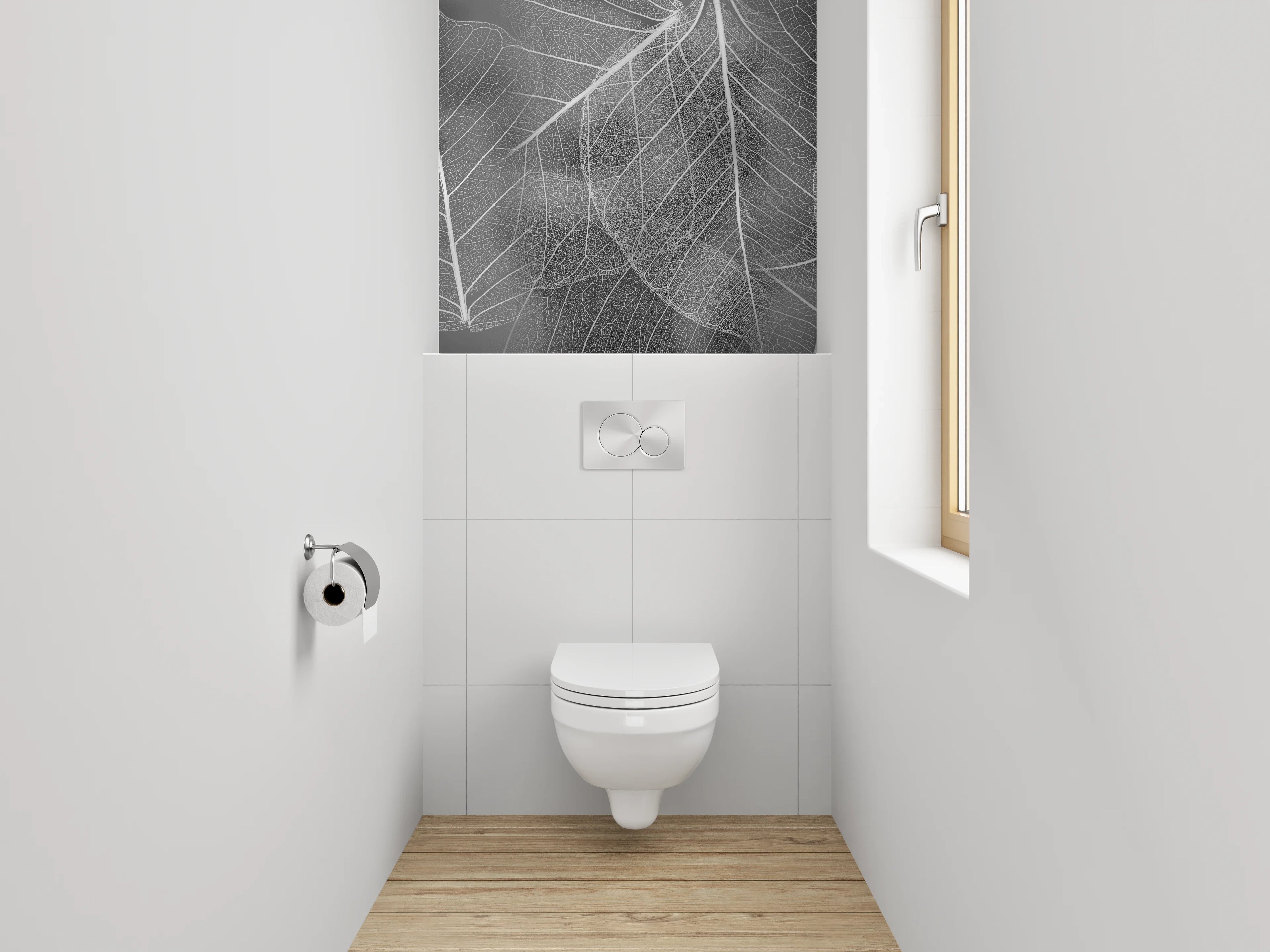 WC-Rückwand - Schwarz-weiße filigrane Blattadern