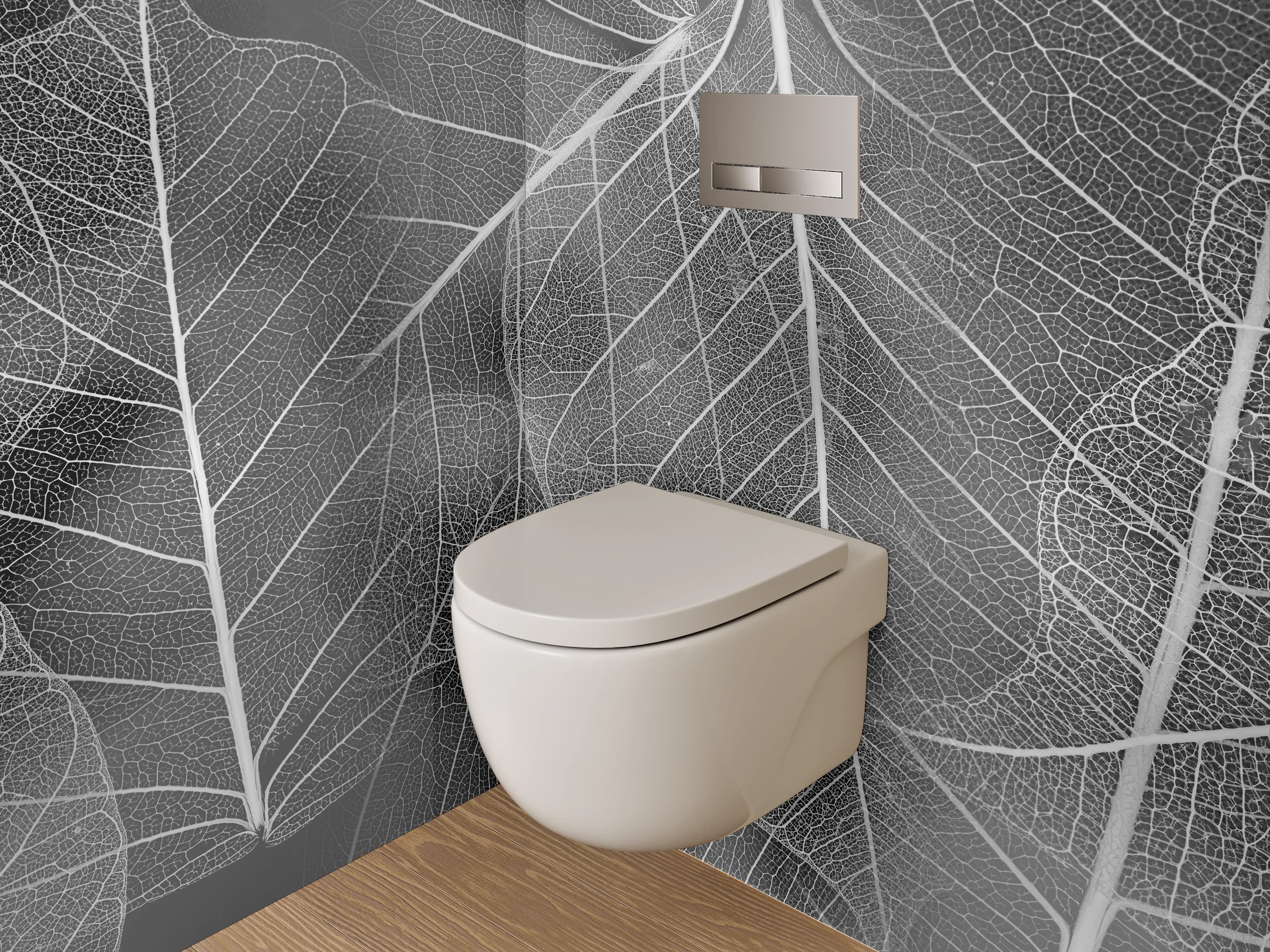 WC-Rückwand - Schwarz-weiße filigrane Blattadern