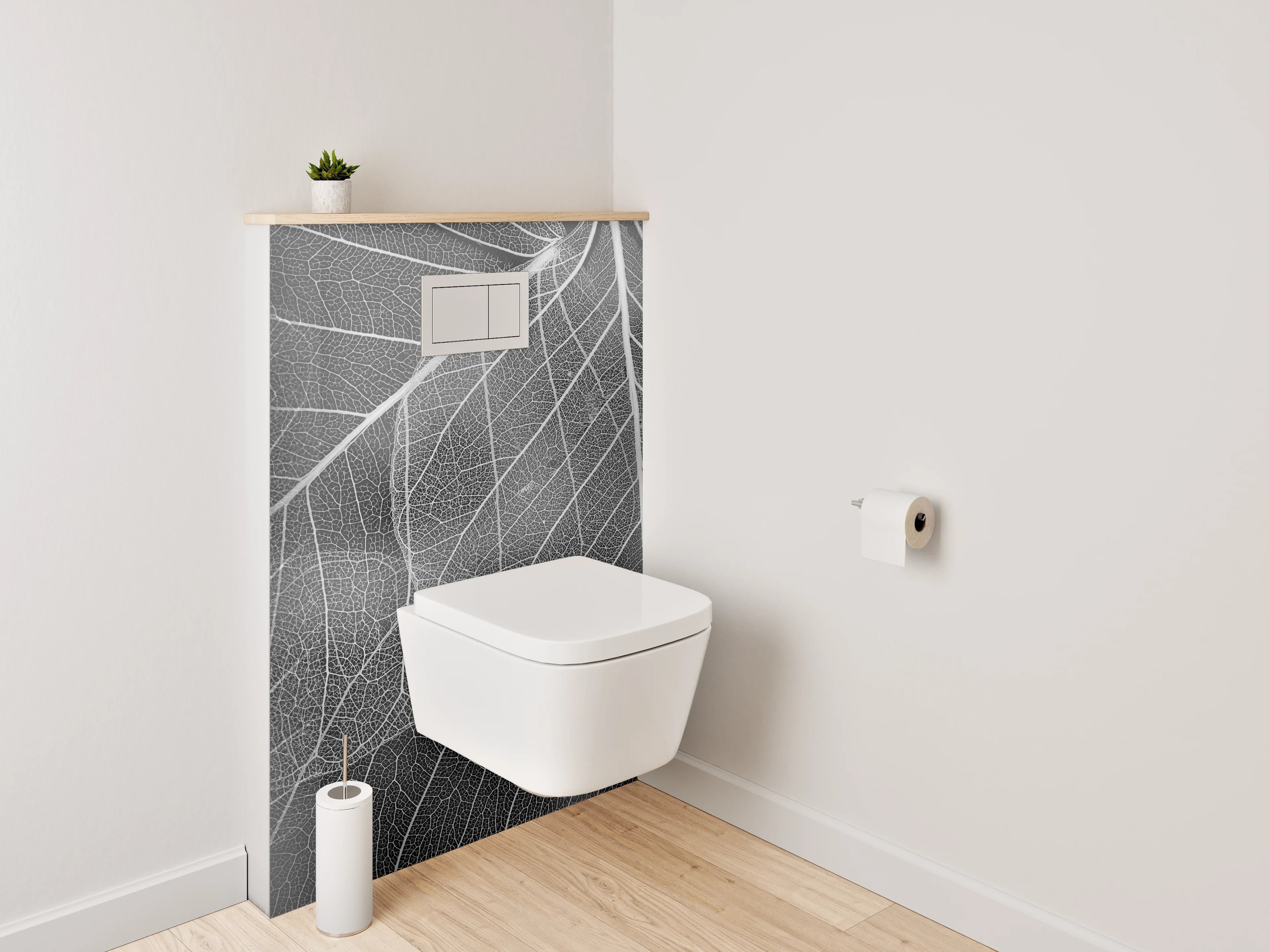 WC-Rückwand - Schwarz-weiße filigrane Blattadern