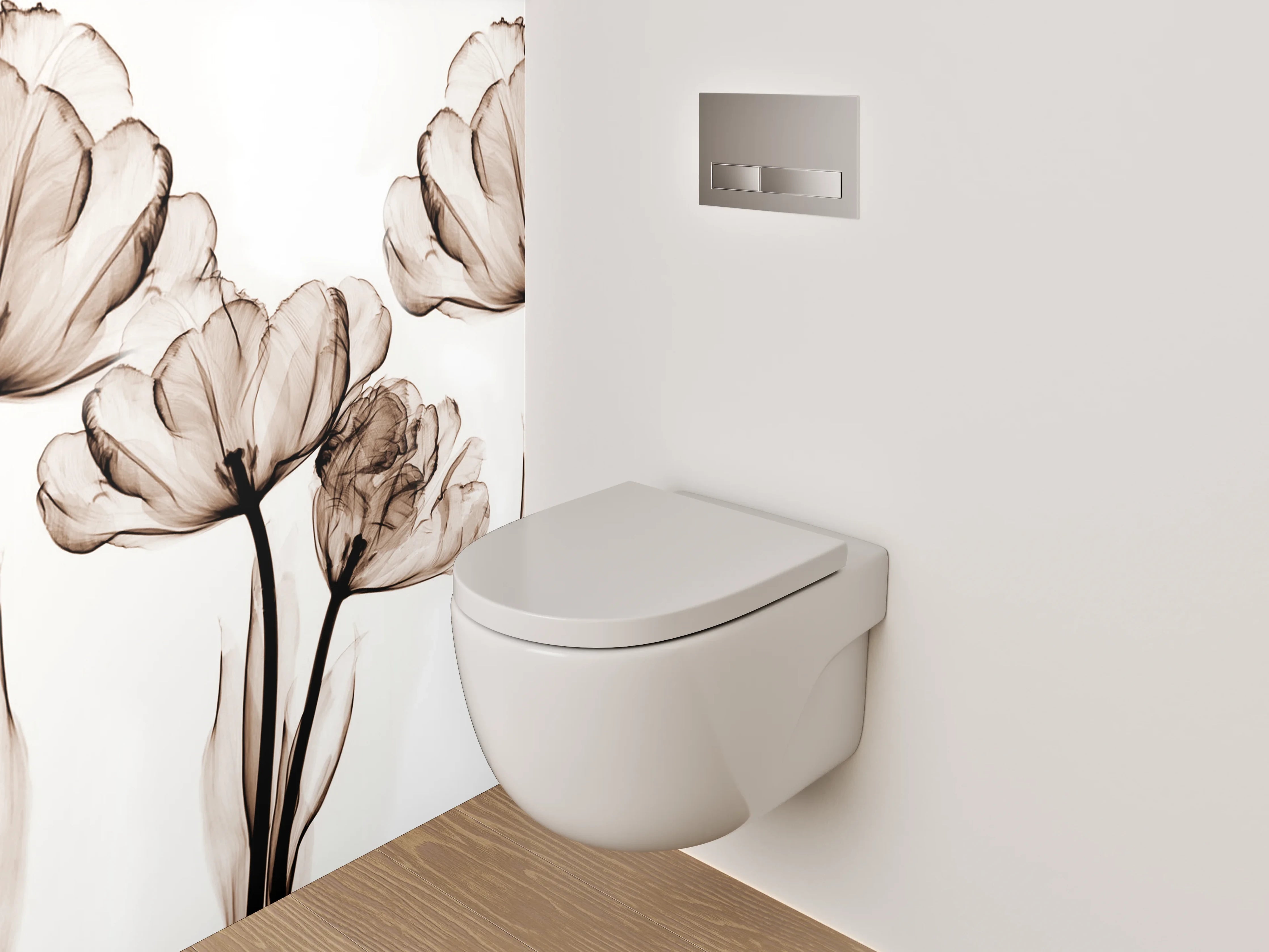 WC-Rückwand - Schwarz-weiße florale Lineart Tulpen