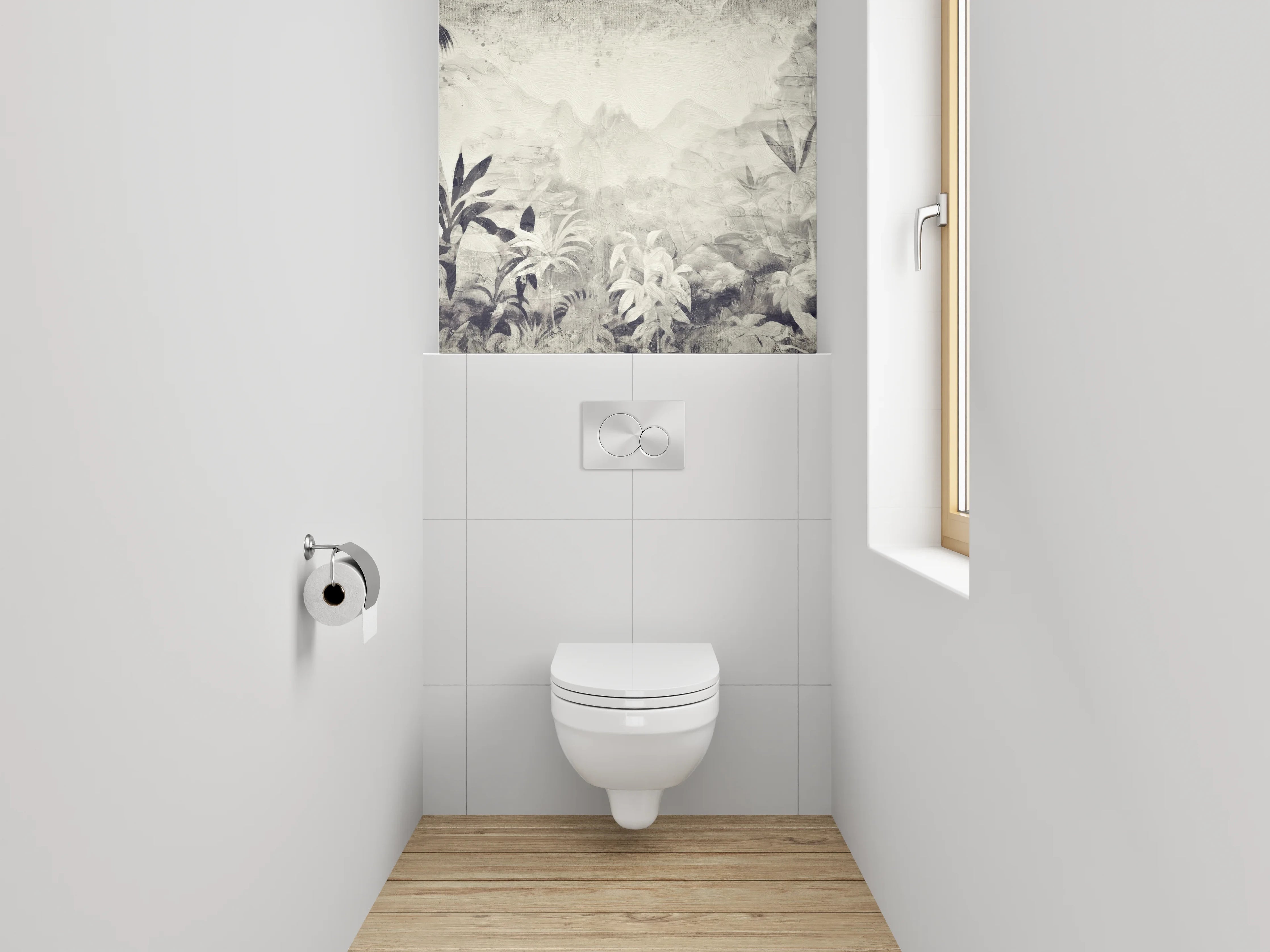 WC-Rückwand - Schwarz-weißer Dschungel Aquarell