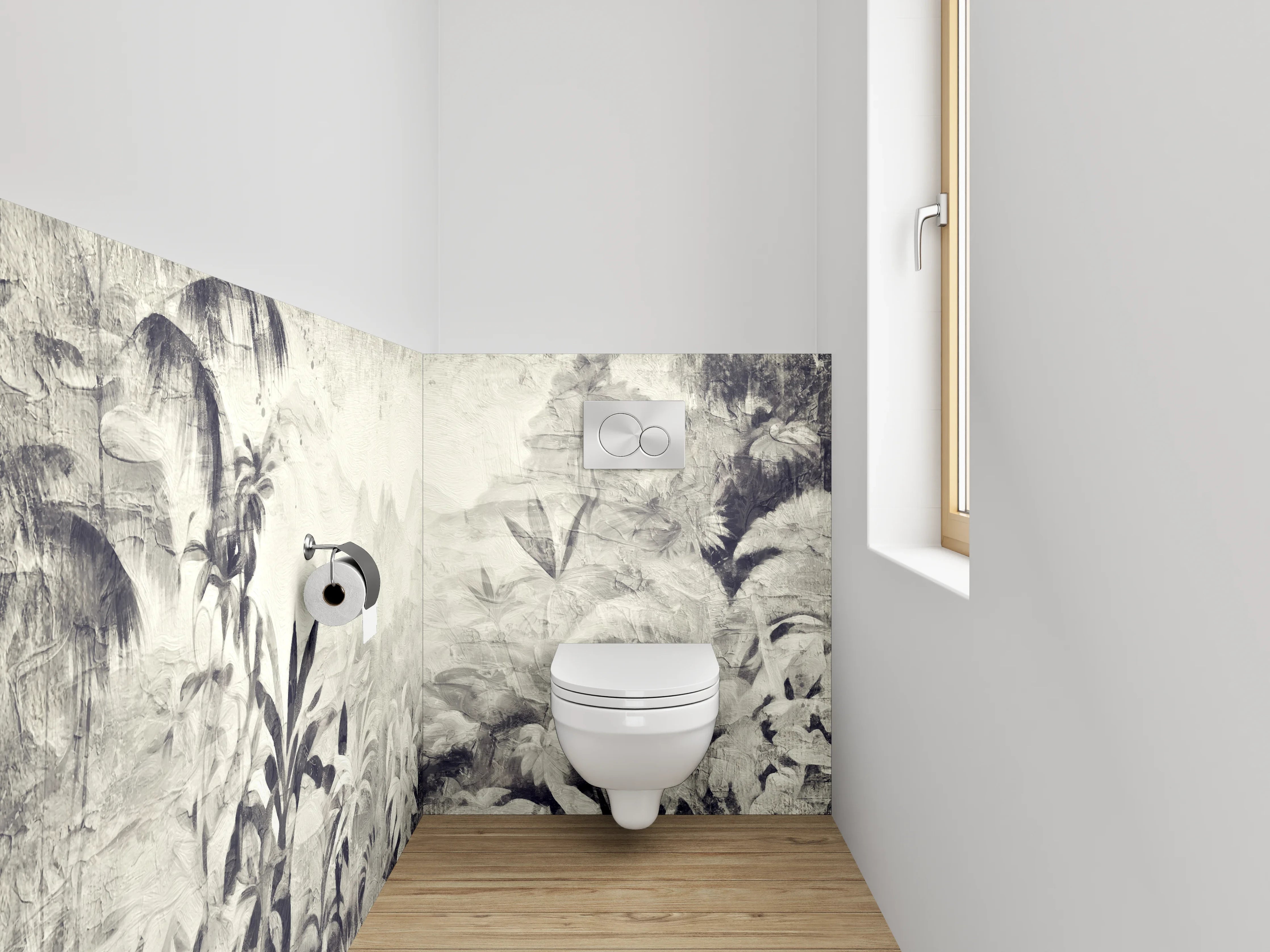 WC-Rückwand - Schwarz-weißer Dschungel Aquarell