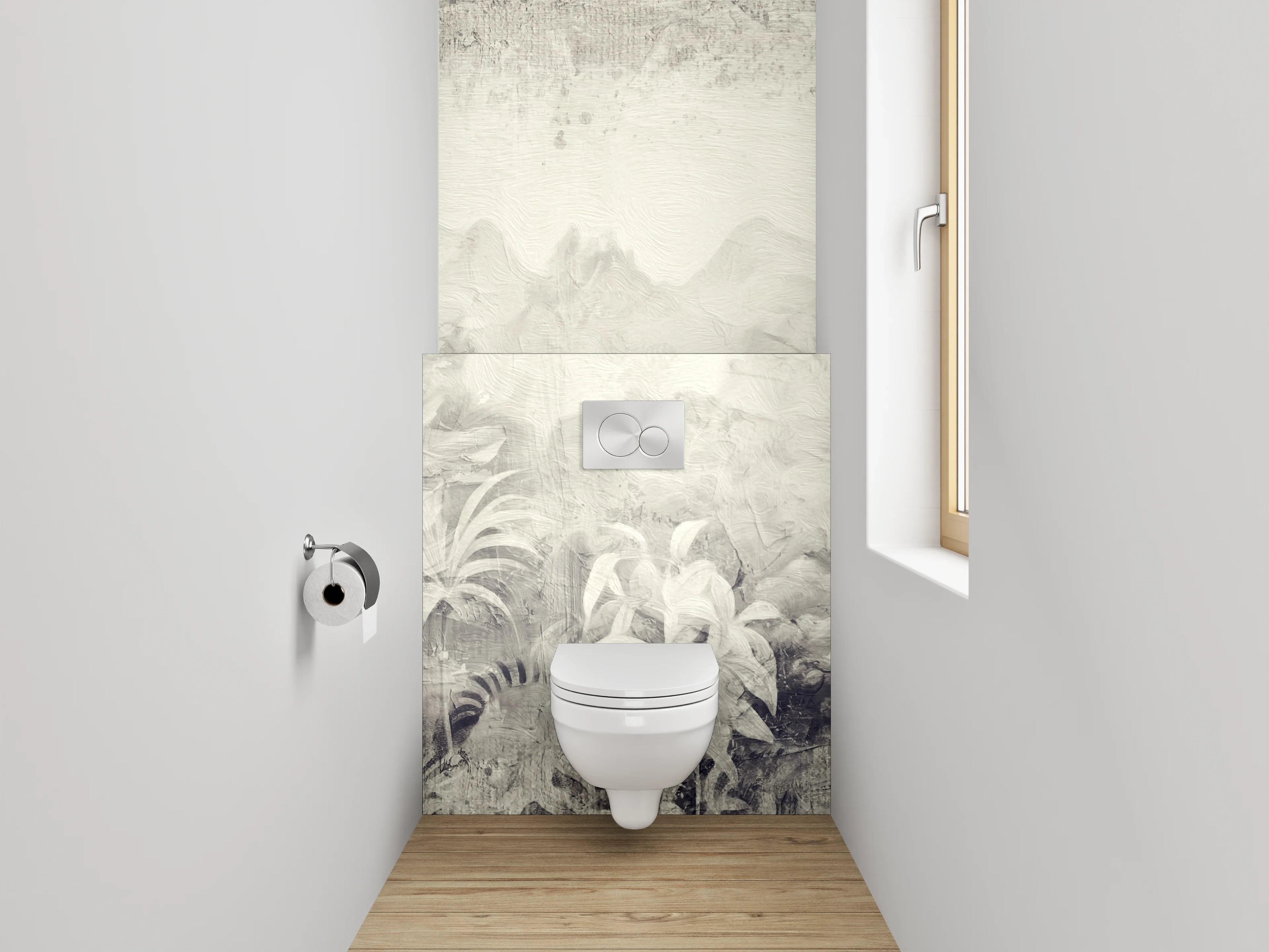 WC-Rückwand - Schwarz-weißer Dschungel Aquarell