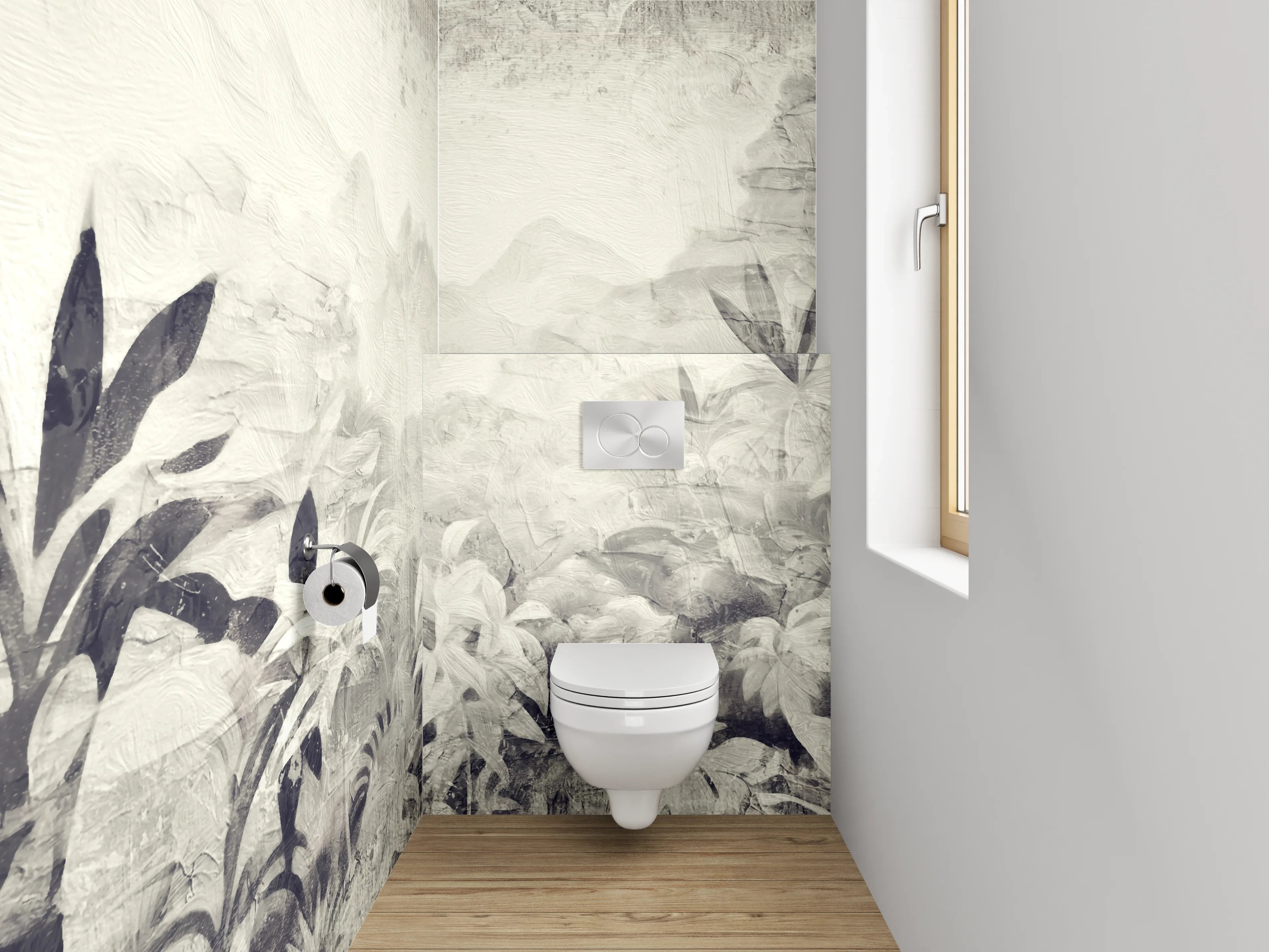 WC-Rückwand - Schwarz-weißer Dschungel Aquarell