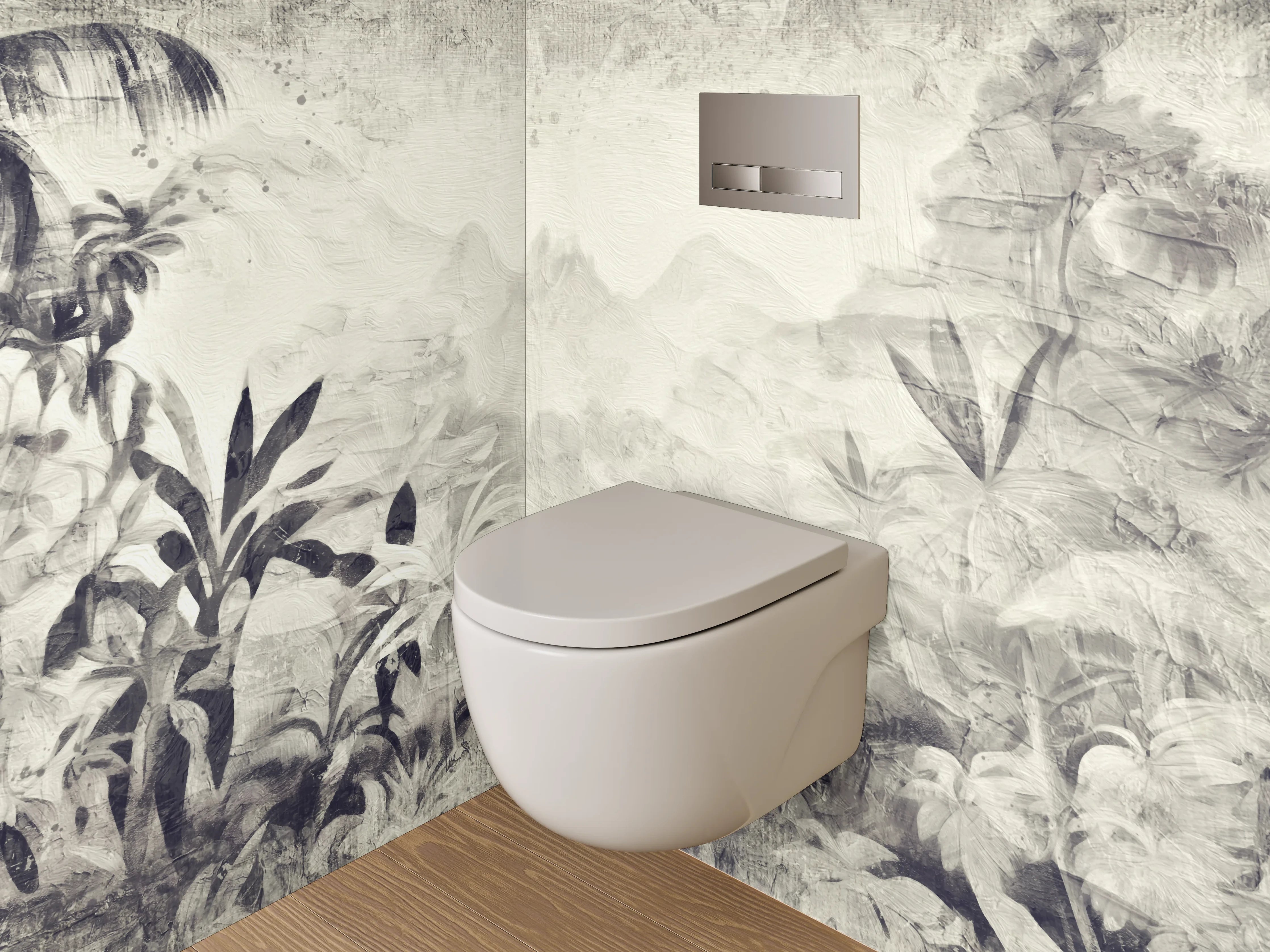 WC-Rückwand - Schwarz-weißer Dschungel Aquarell