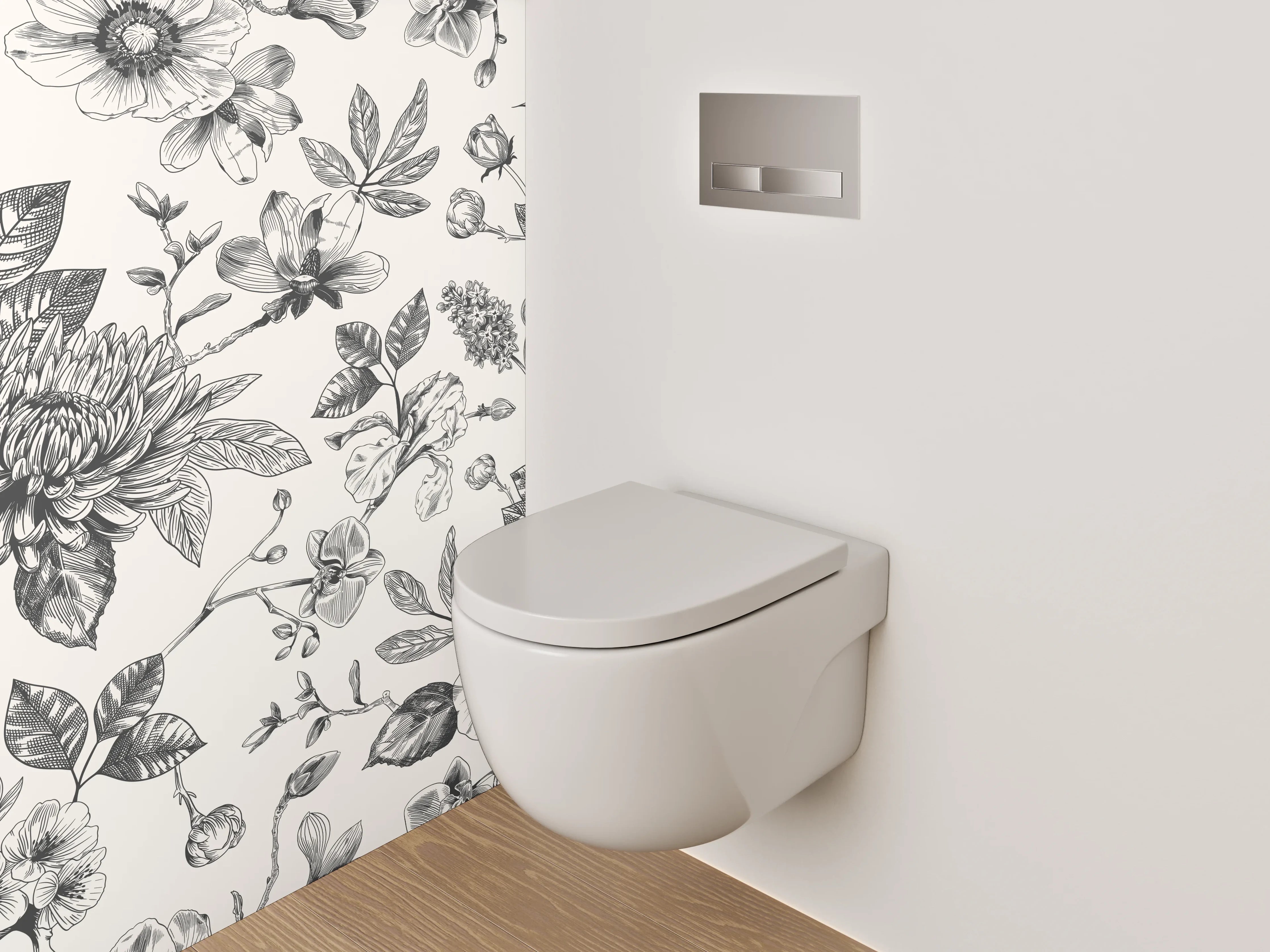 WC-Rückwand - Schwarz-weißes Blumenmuster Vintage Elegant