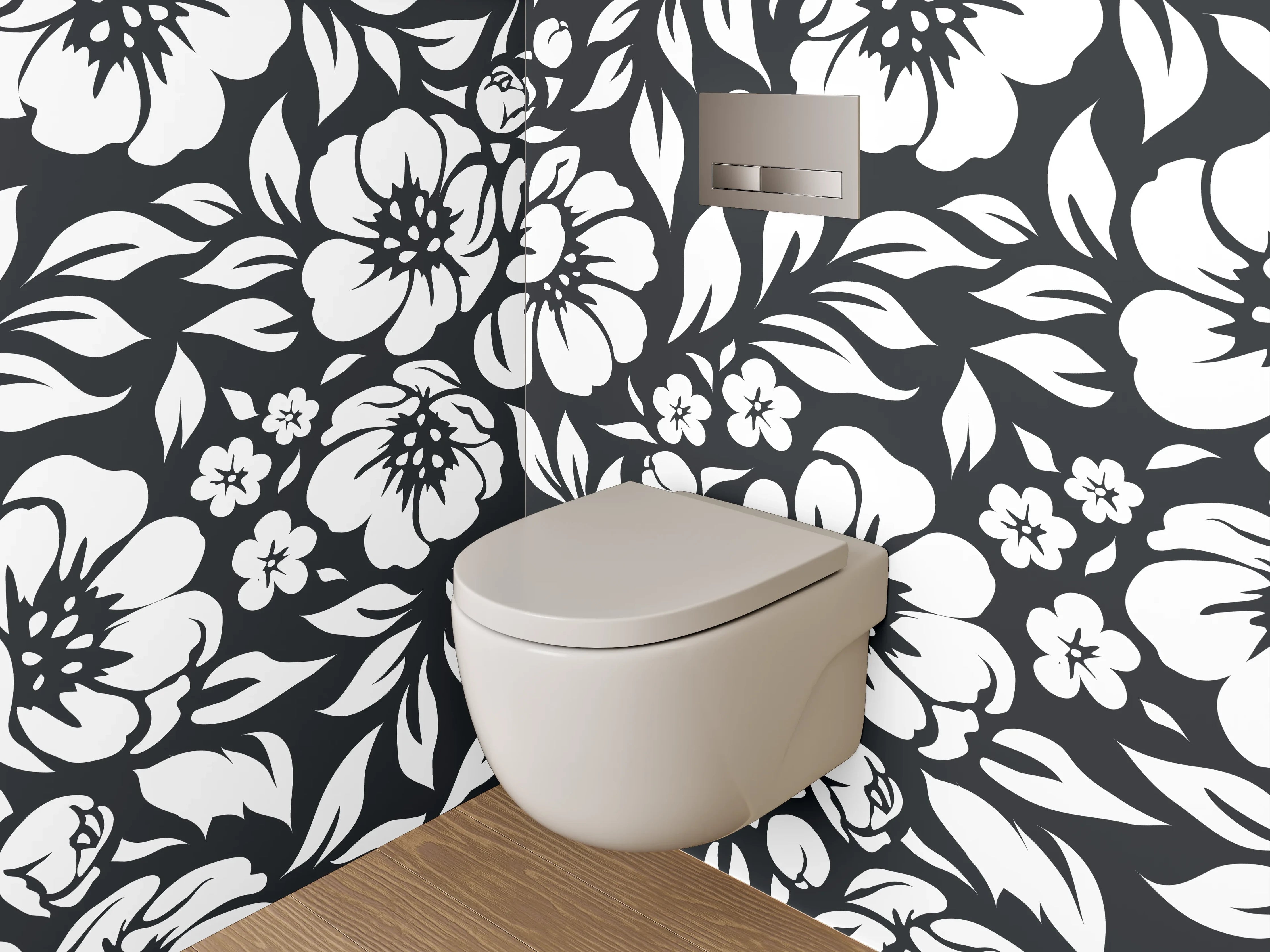 WC-Rückwand - Schwarz-weißes Blumenmuster modern