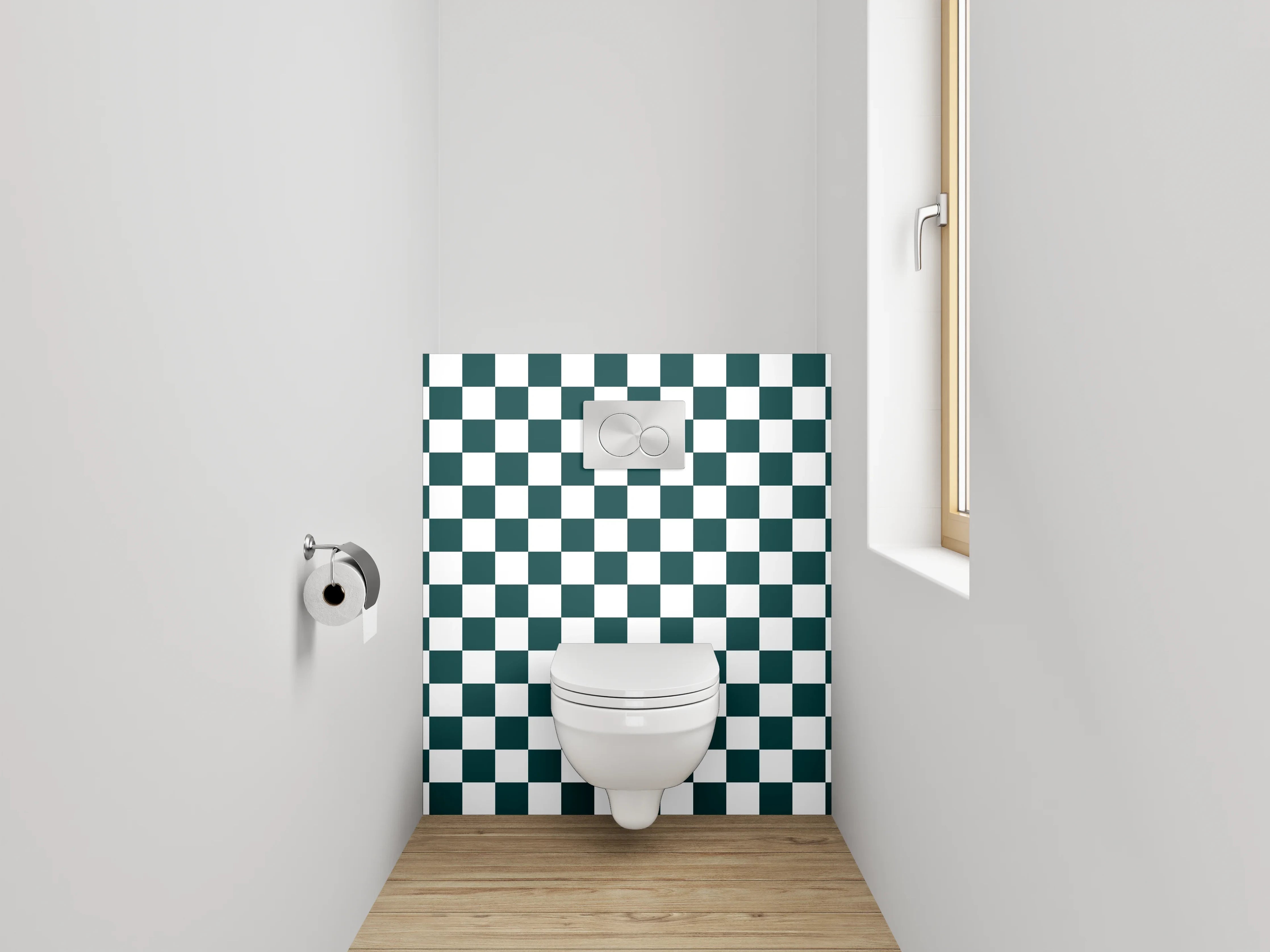 WC-Rückwand - Schwarz-weißes Kachelmuster Schachbrett