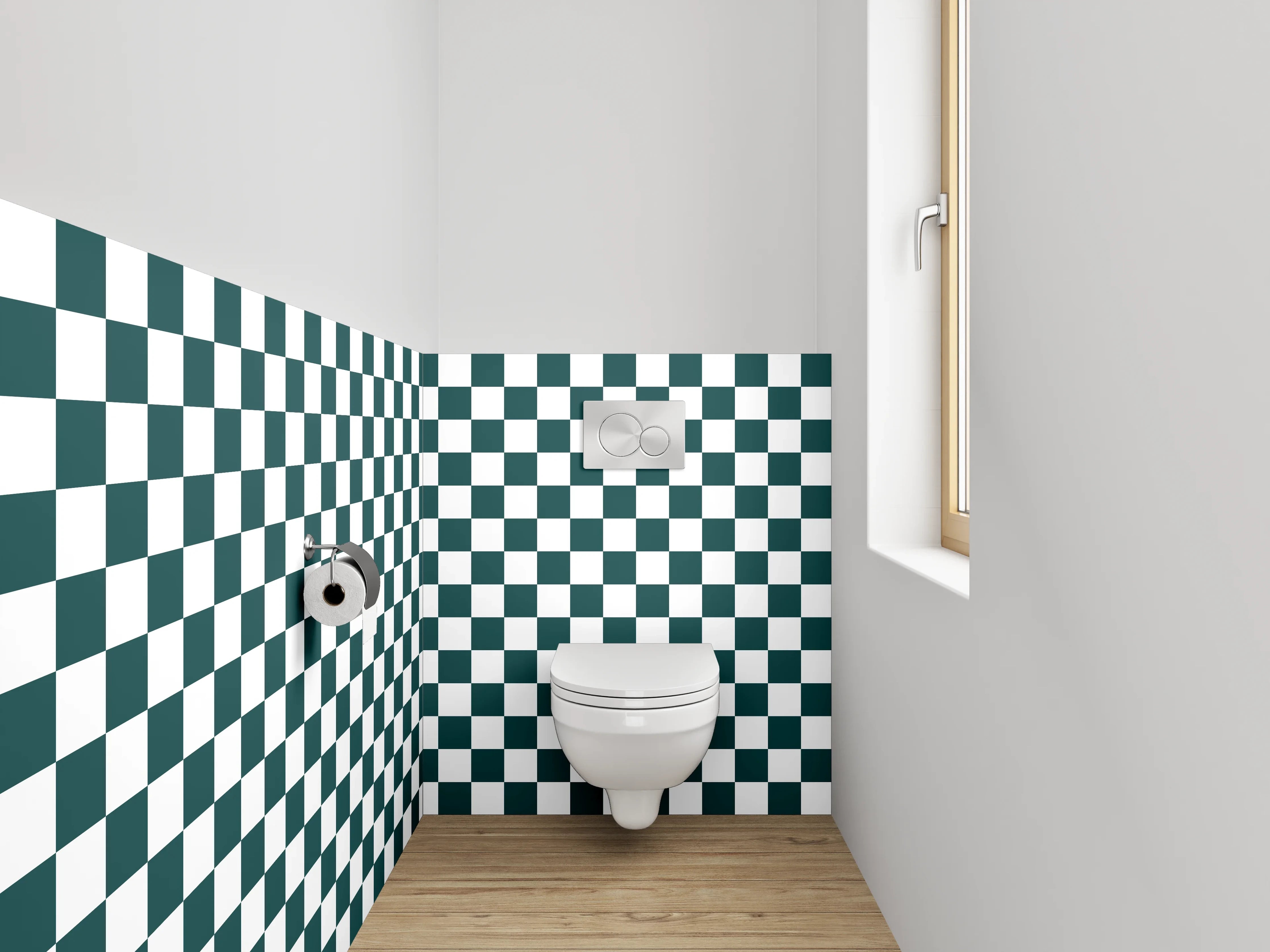 WC-Rückwand - Schwarz-weißes Kachelmuster Schachbrett
