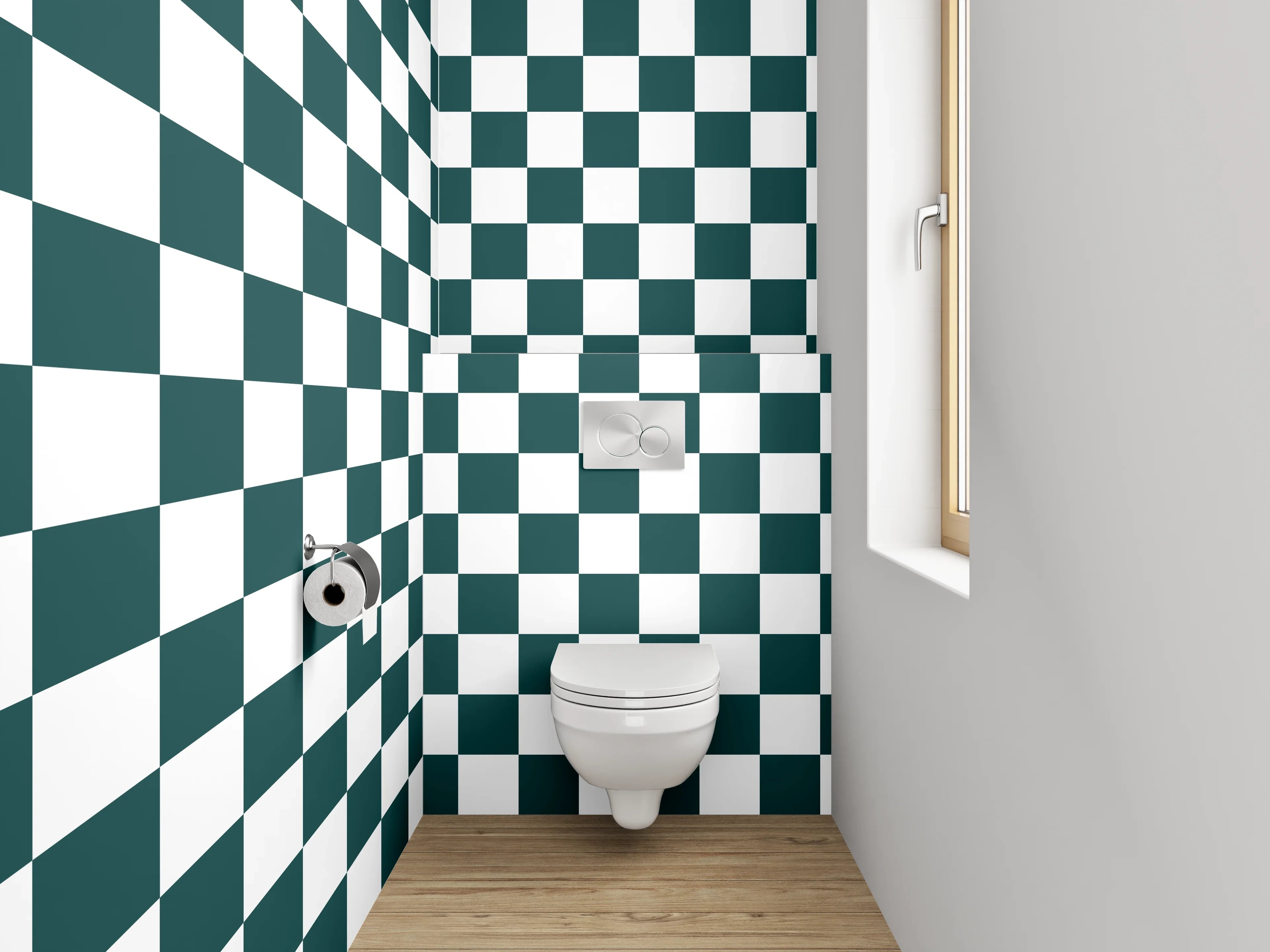 WC-Rückwand - Schwarz-weißes Kachelmuster Schachbrett