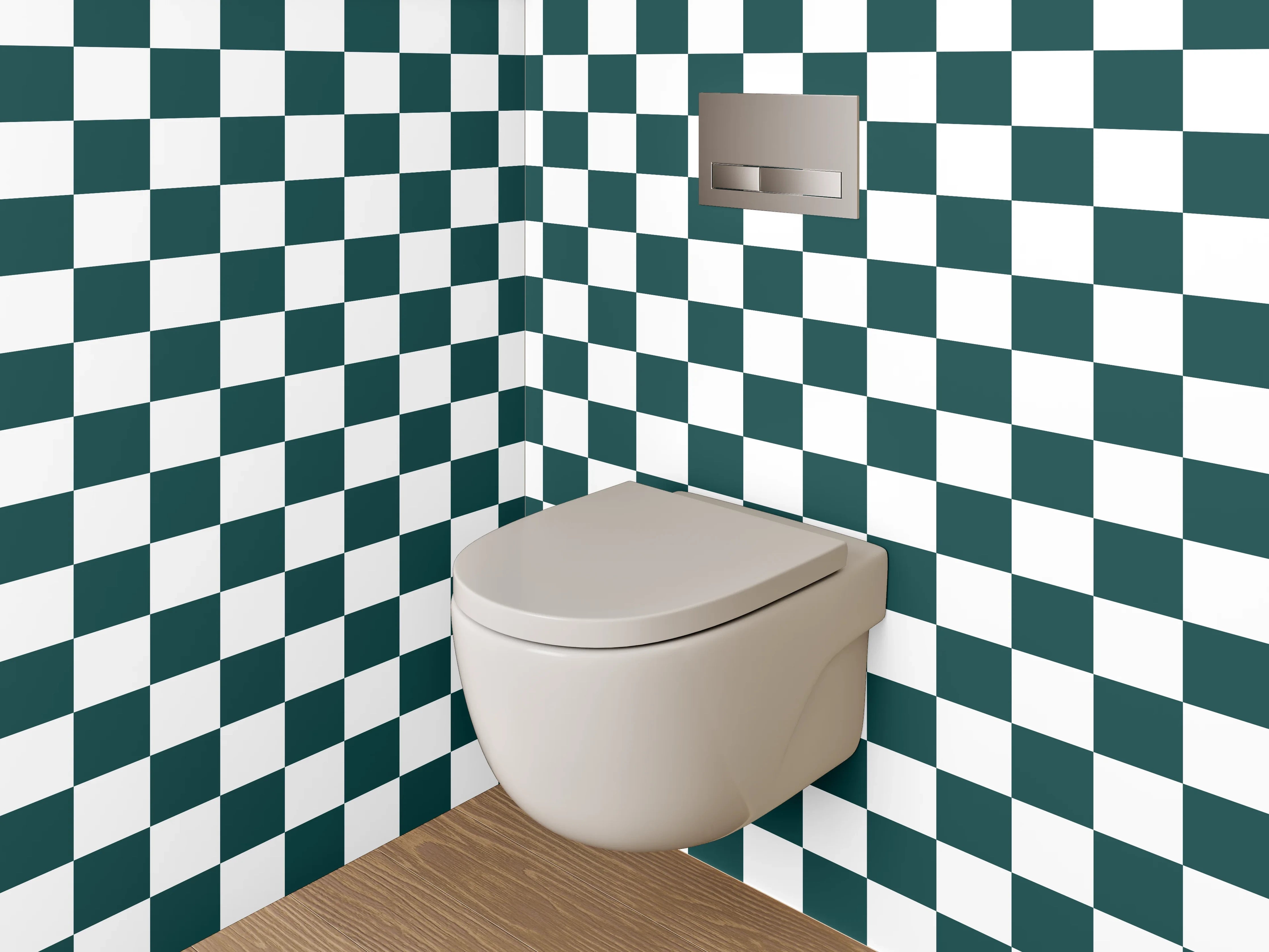WC-Rückwand - Schwarz-weißes Kachelmuster Schachbrett