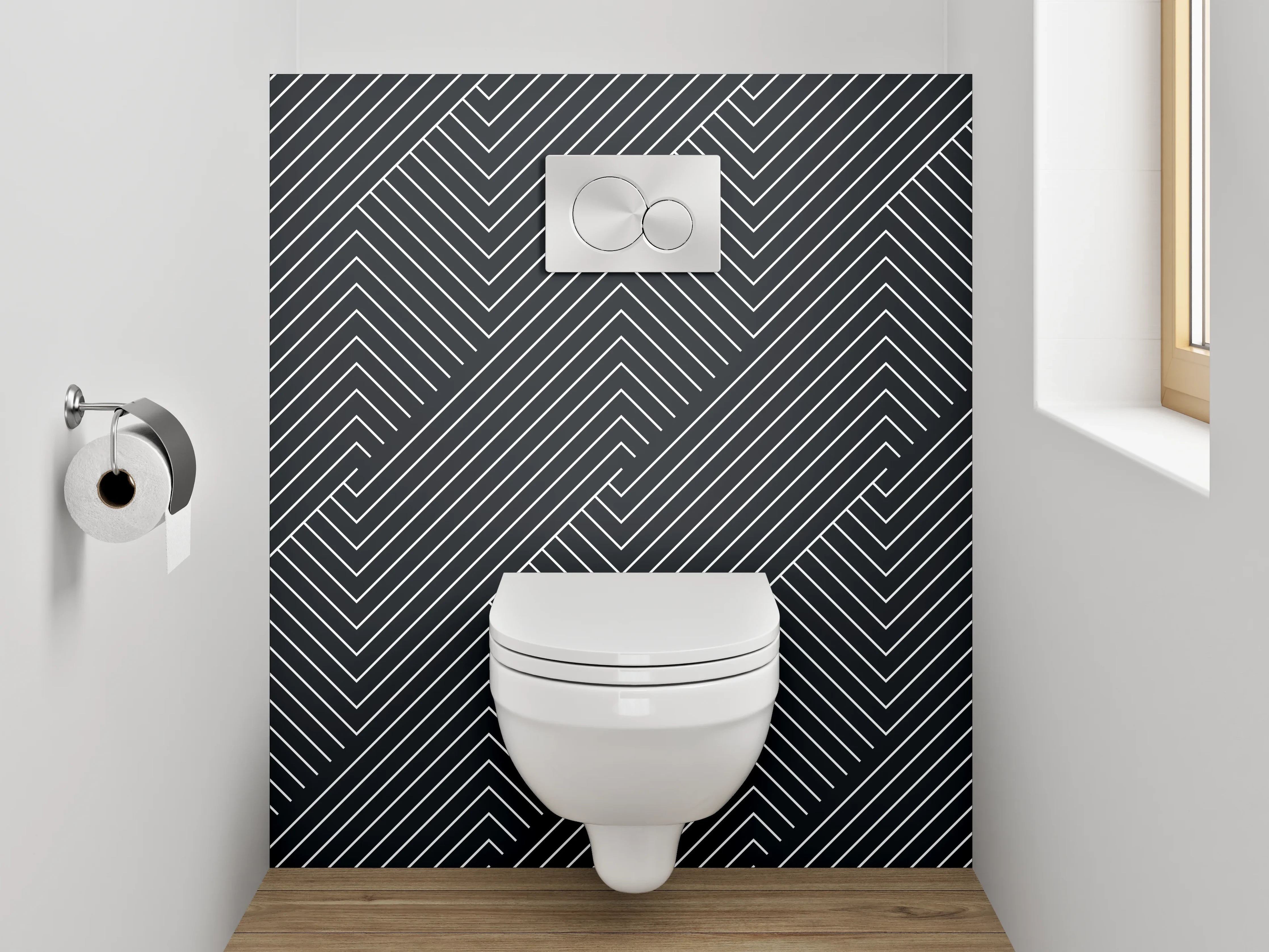 WC-Rückwand - Schwarz-weißes Linienmuster modern