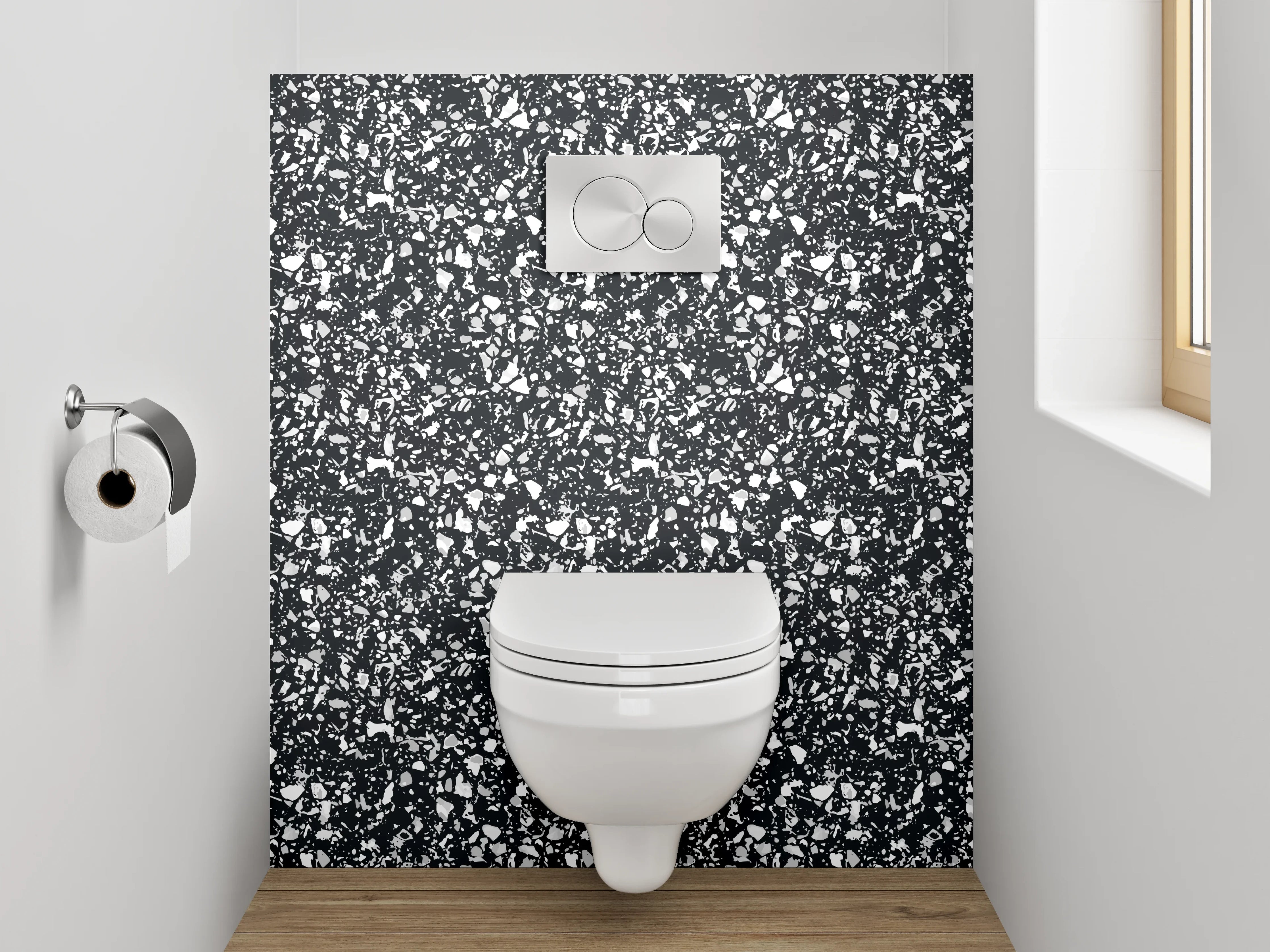 WC-Rückwand - Schwarz-weißes Mosaikmuster