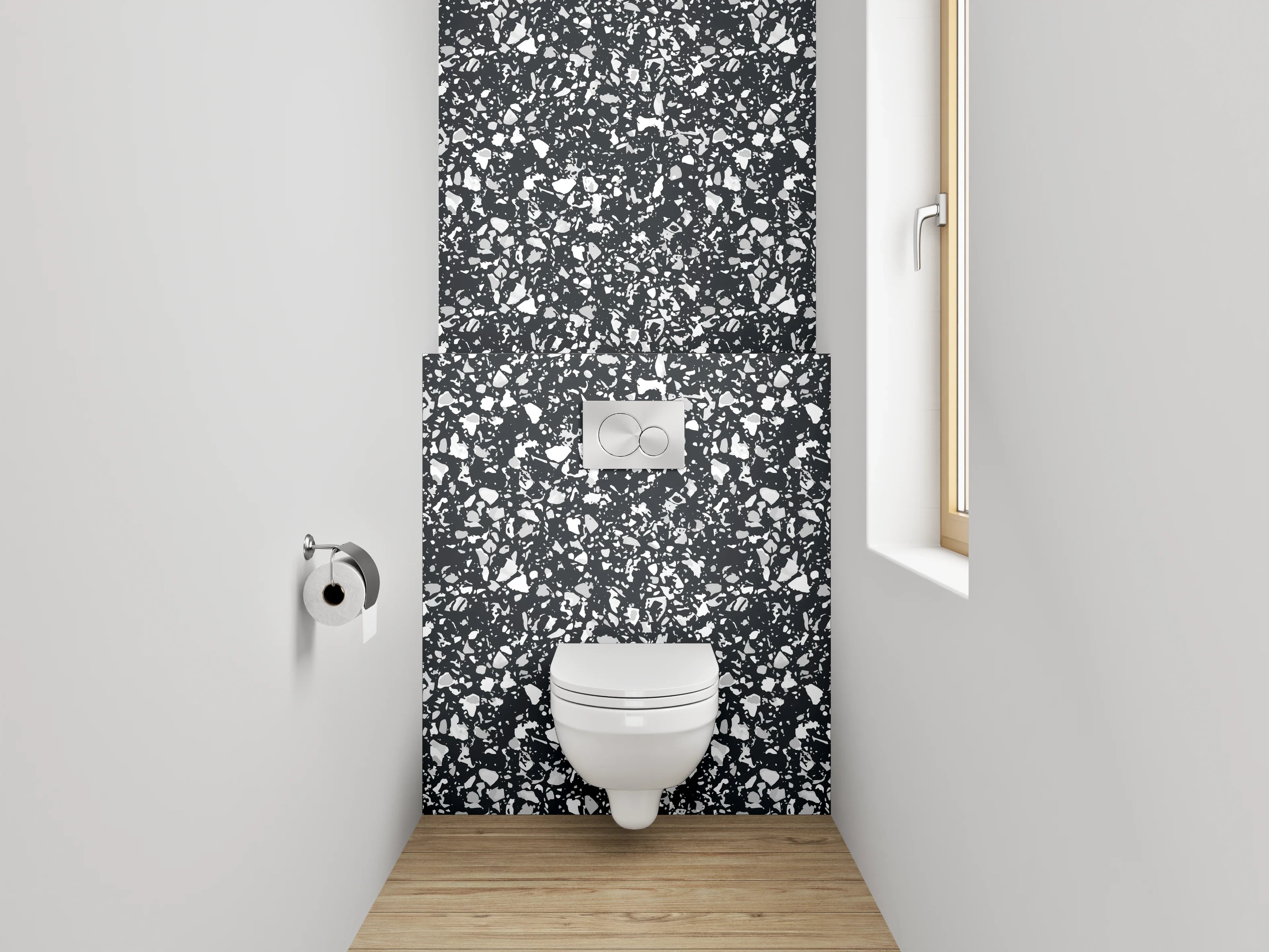 WC-Rückwand - Schwarz-weißes Mosaikmuster