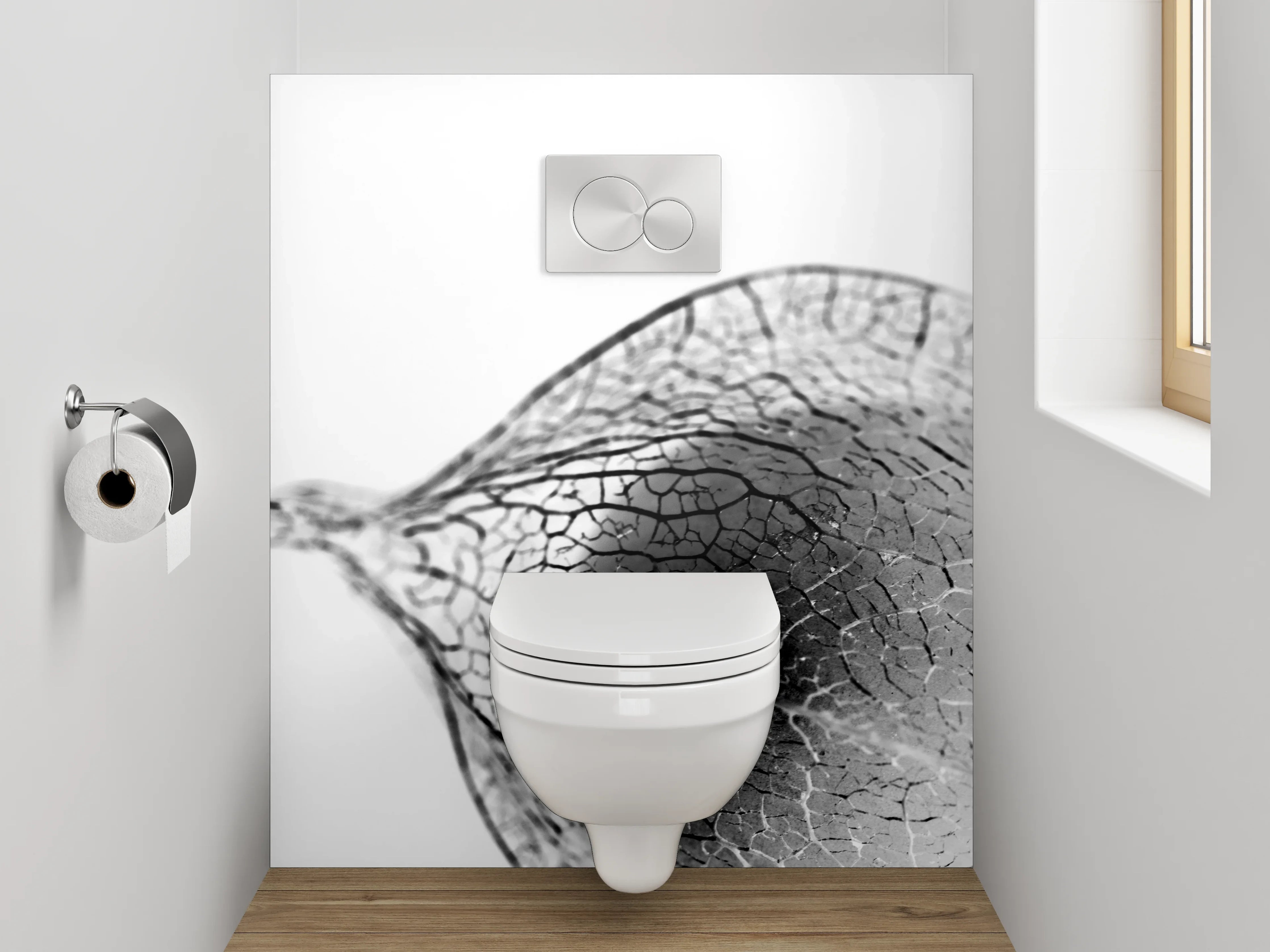 WC-Rückwand - Schwarz-weißes Physalis-Makro