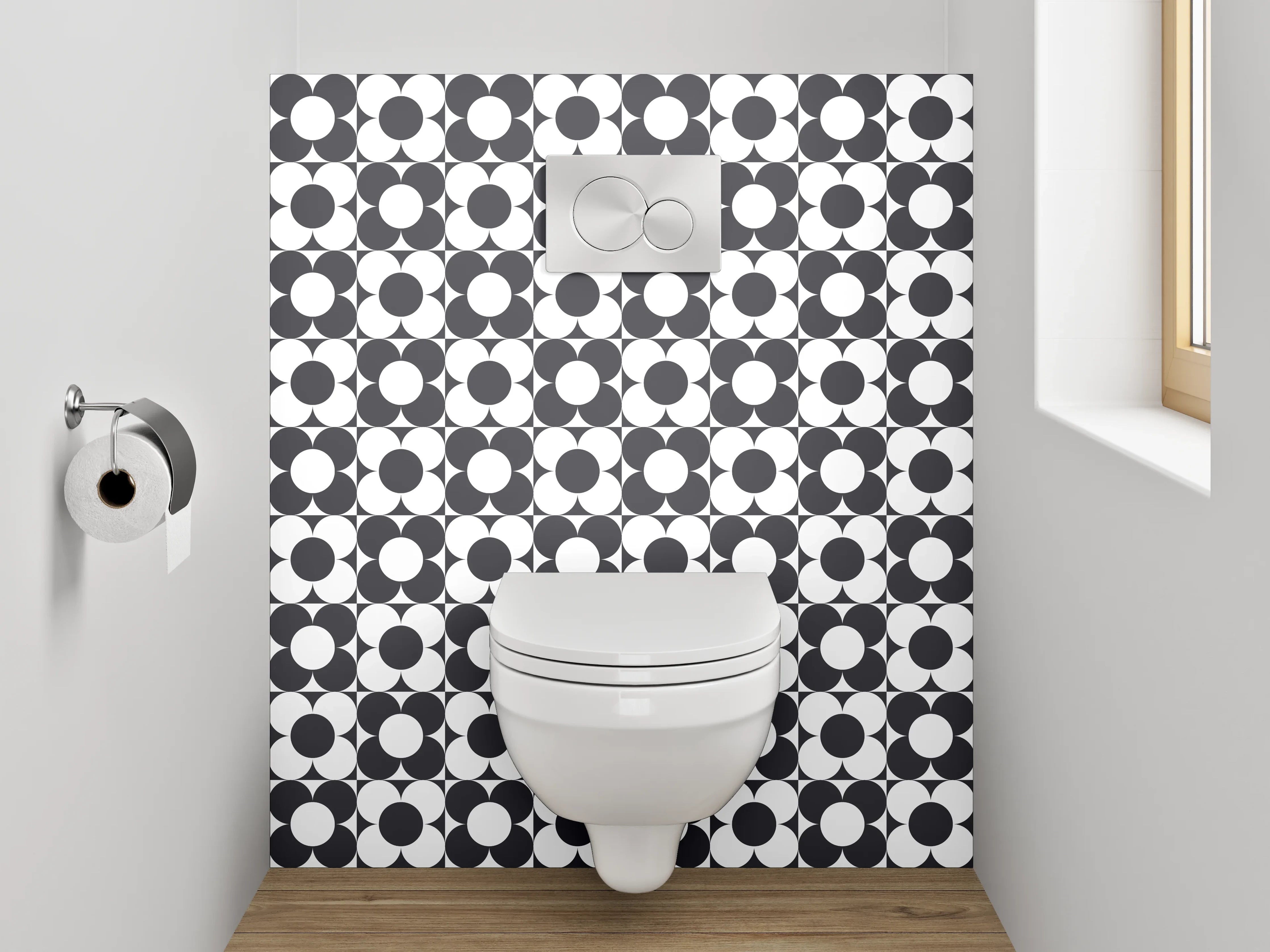 WC-Rückwand - Schwarz-weißes Retro-Muster Fliesenoptik