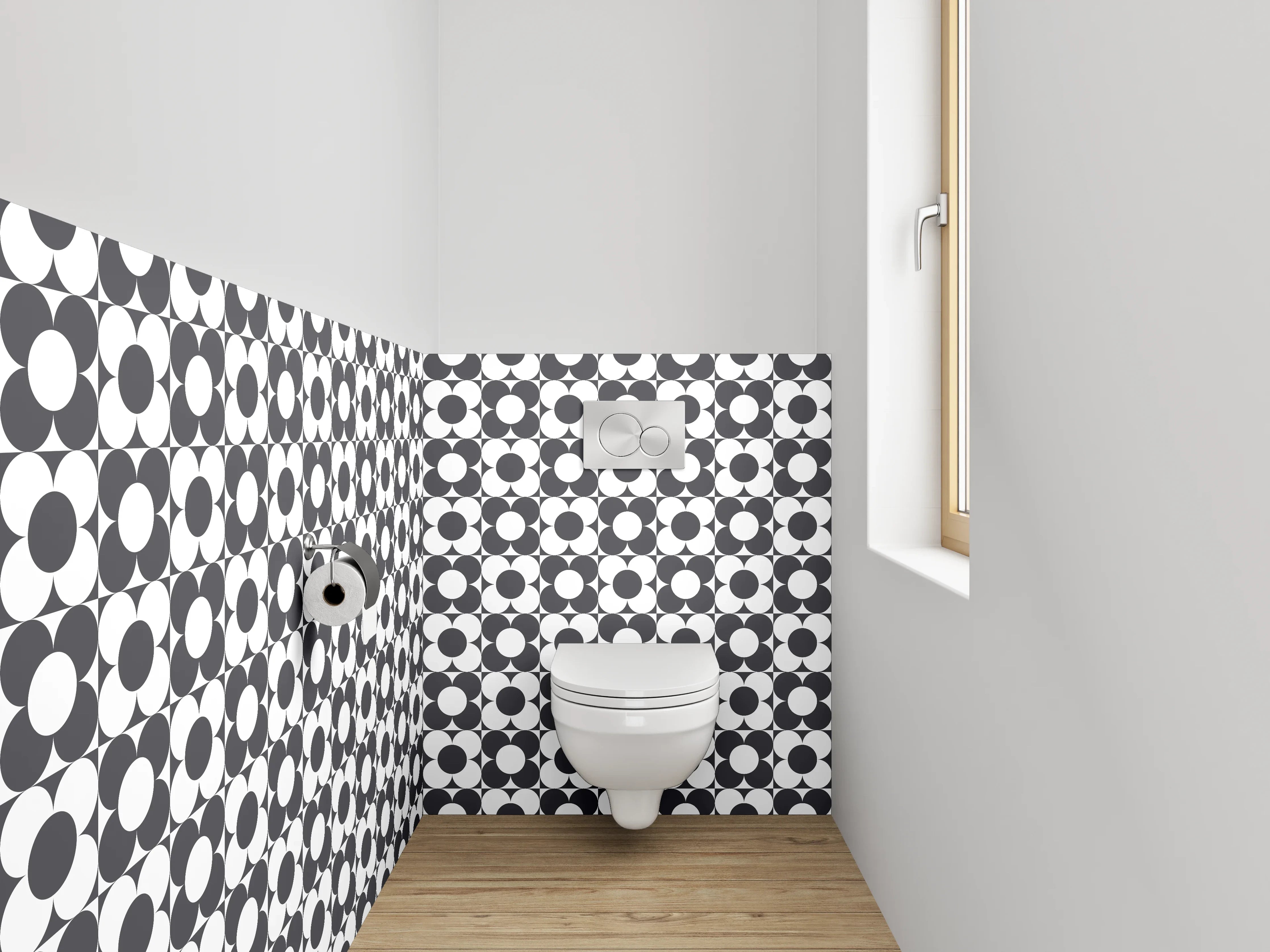 WC-Rückwand - Schwarz-weißes Retro-Muster Fliesenoptik
