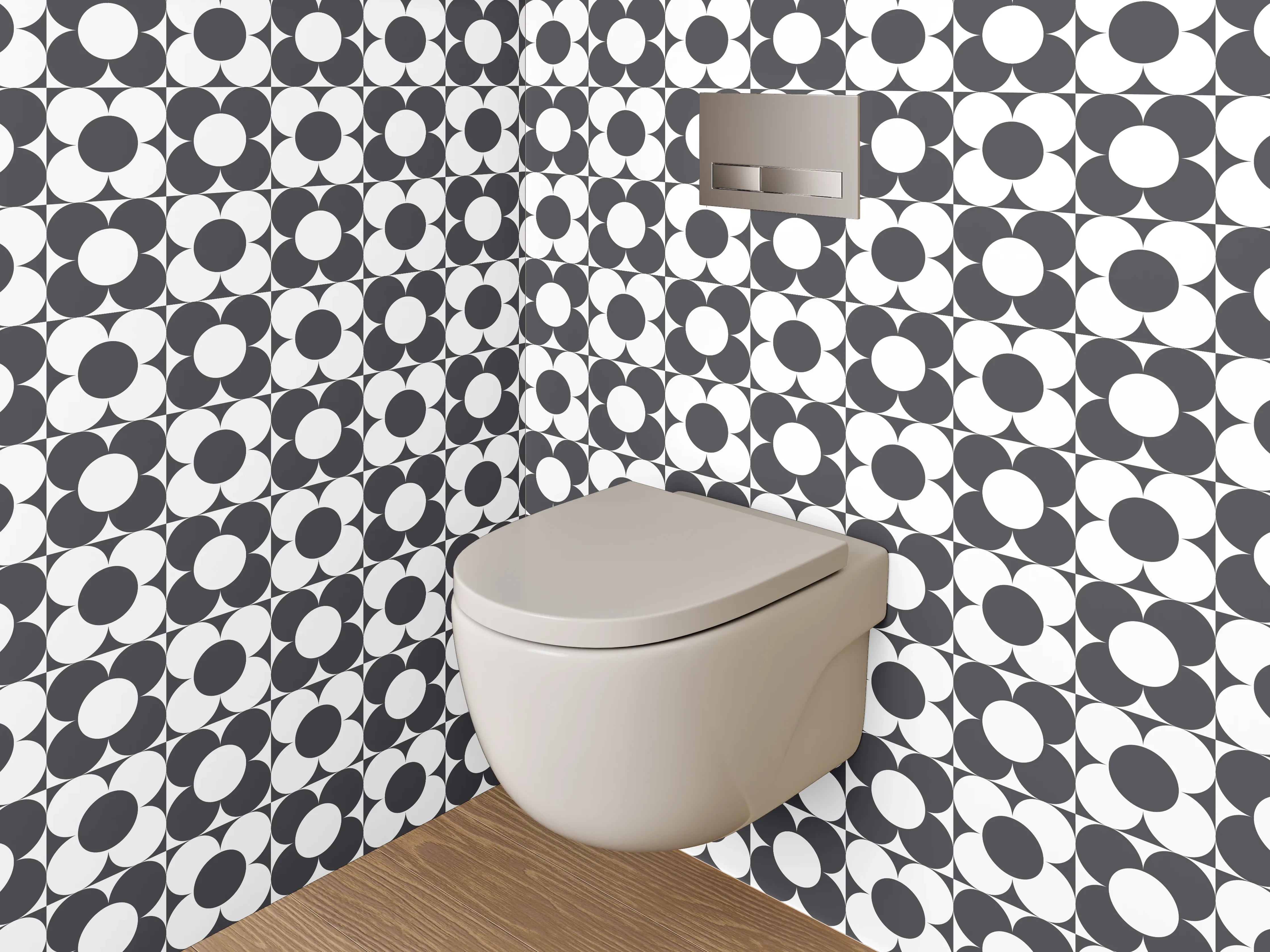 WC-Rückwand - Schwarz-weißes Retro-Muster Fliesenoptik